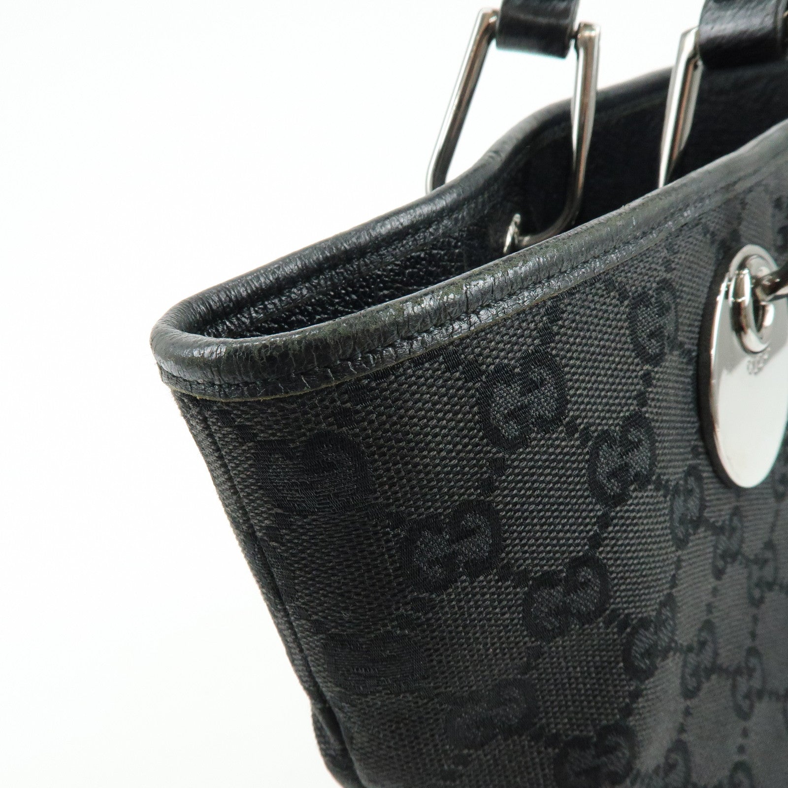 GUCCI GG Canvas Leather Tote Bag Shoulder Bag Black 120836