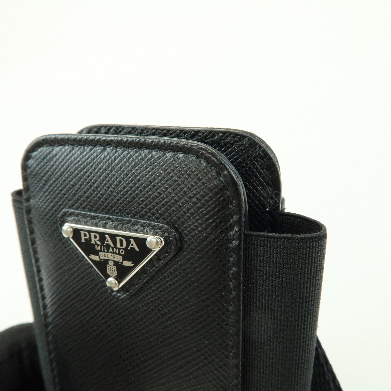 PRADA Triangle Logo Saffiano Leather Nylon Phone Case 1ZT019