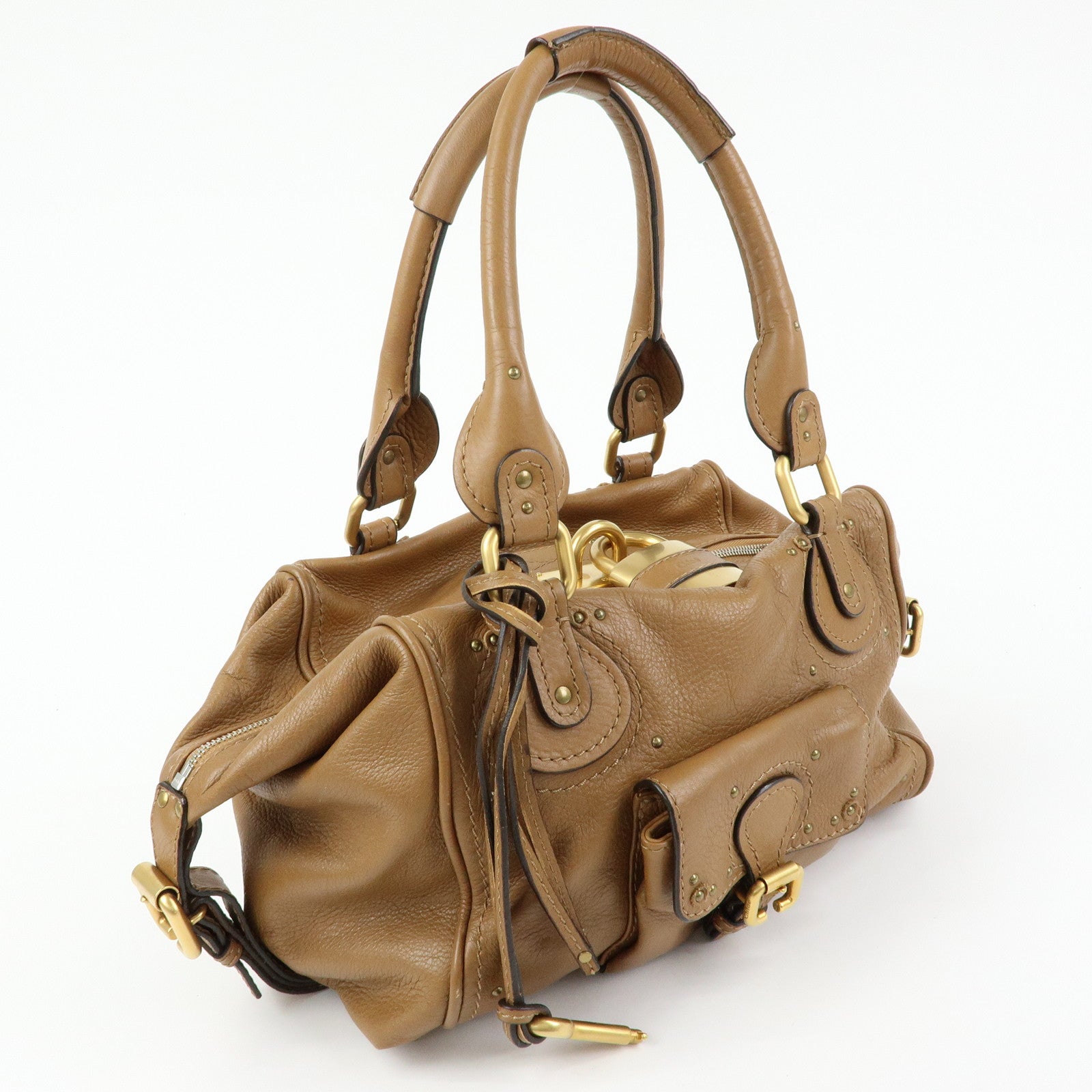 Chloe Paddington Leather Shoulder Bag Boston Bag Brown