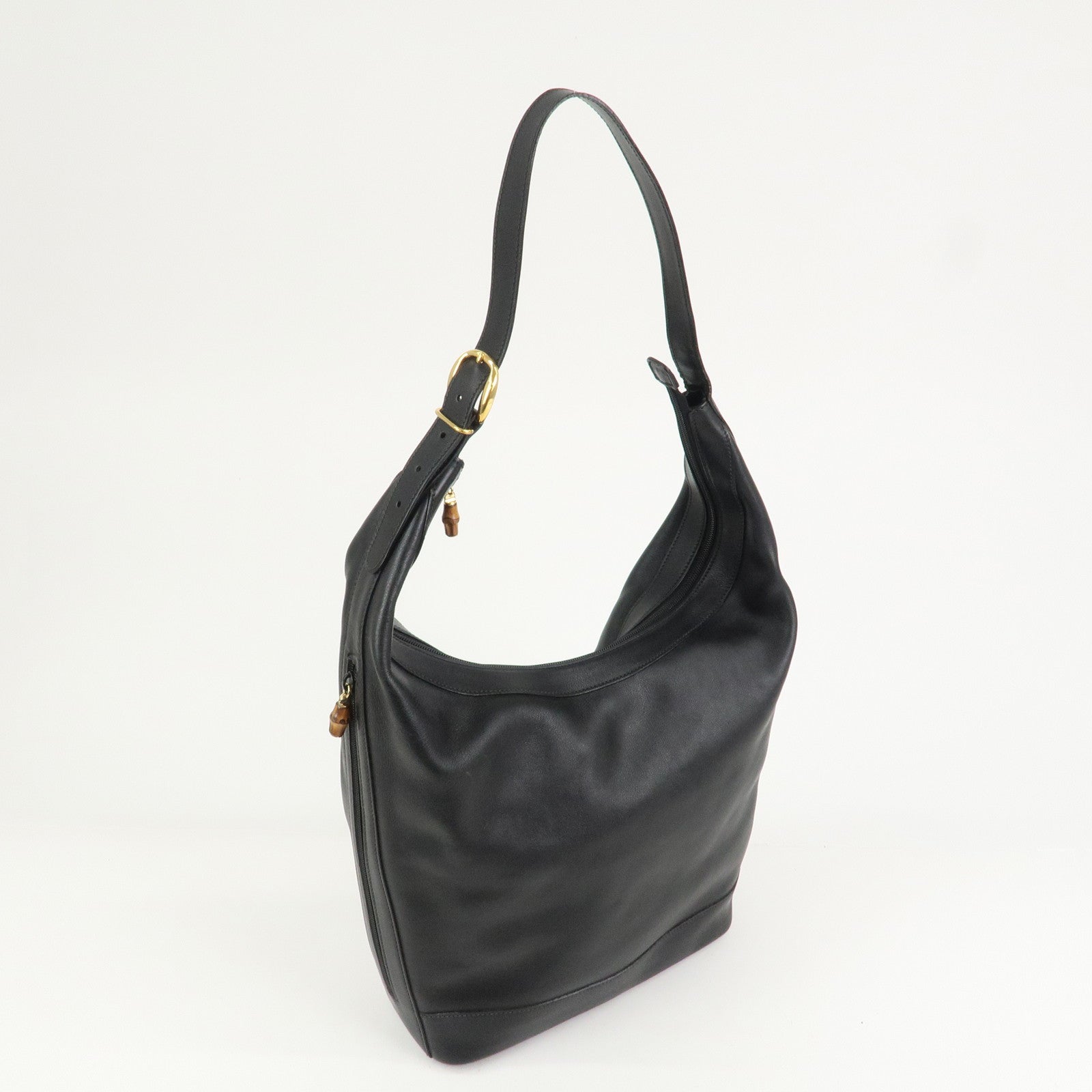 GUCCI Bamboo Leather Shoulder Bag Black 001.113.1643