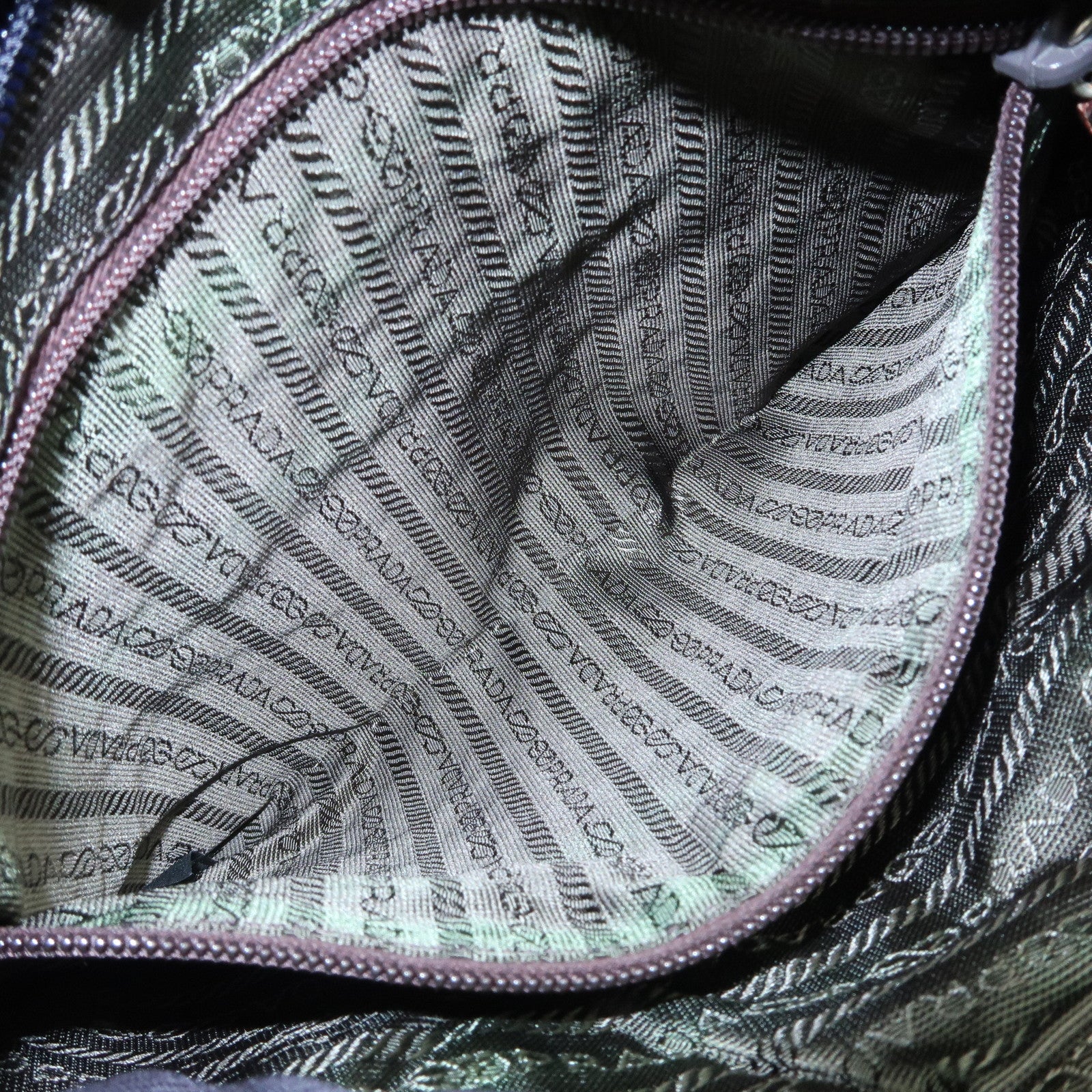 PRADA Triangle Logo Tweed Leather Tote Bag Purple Beige B11261 Used