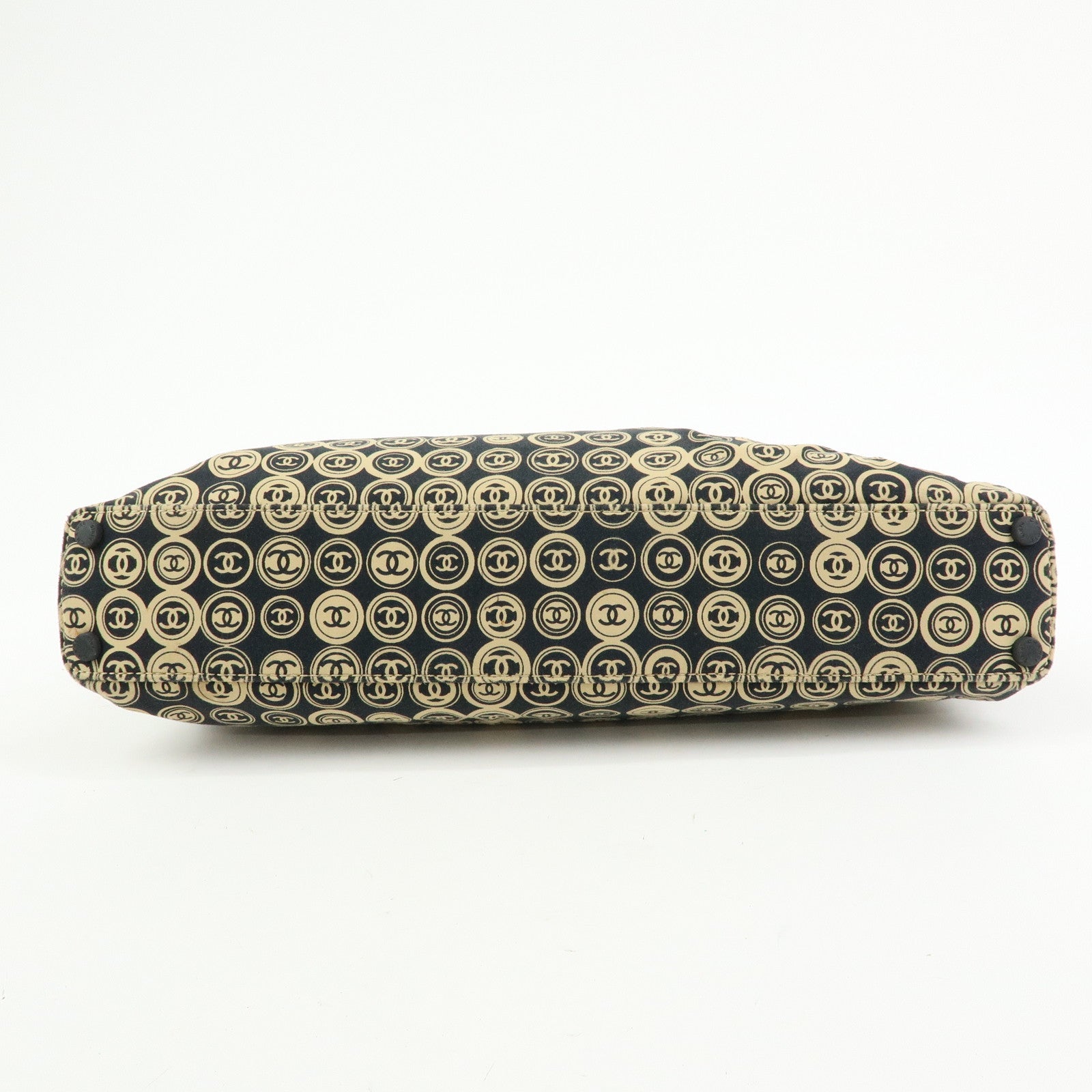 CHANEL COCO Mark Canvas Leather Hand Bag Beige Black