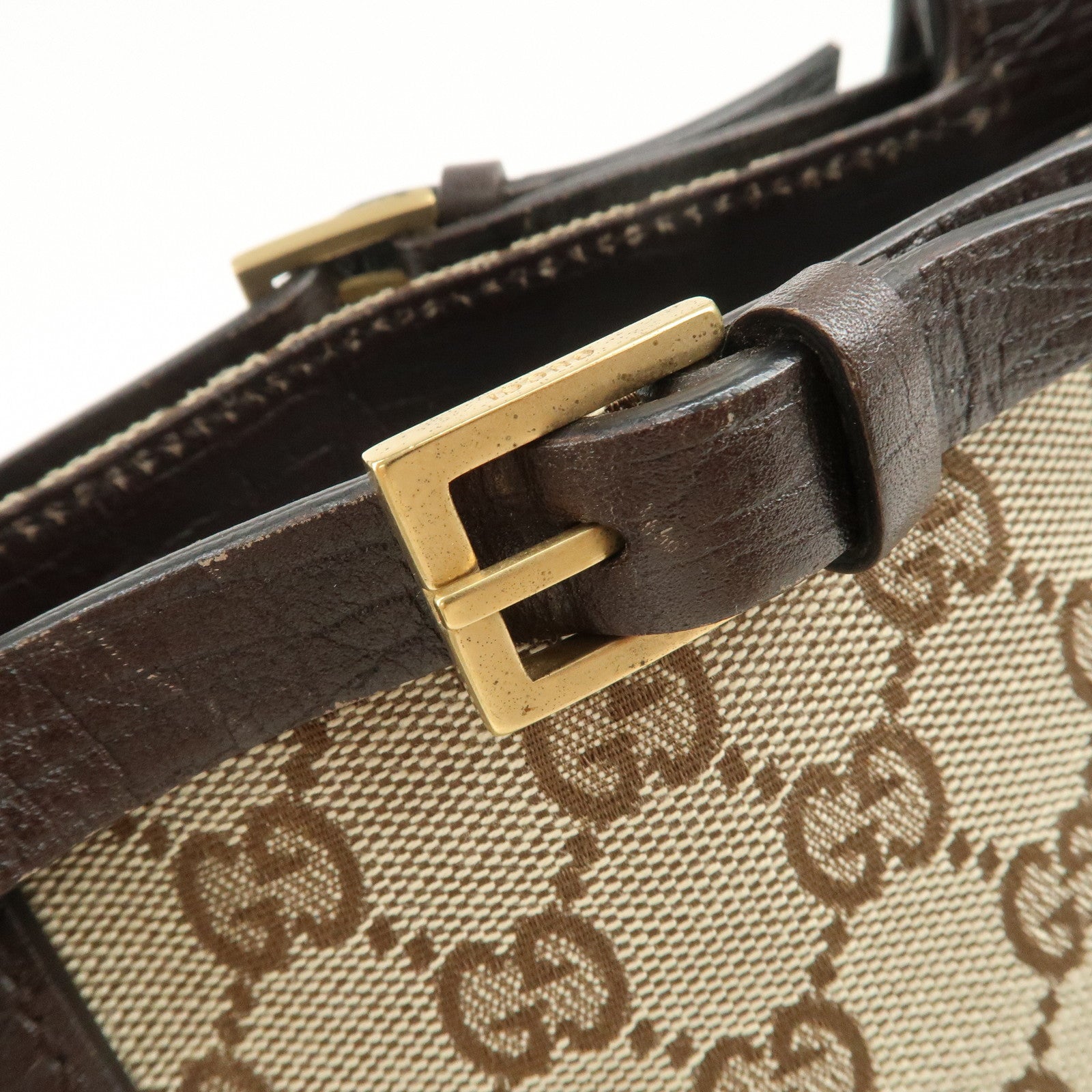 GUCCI GG Monogram Canvas Leather Tote Bag Shoulder Bag Beige 107757