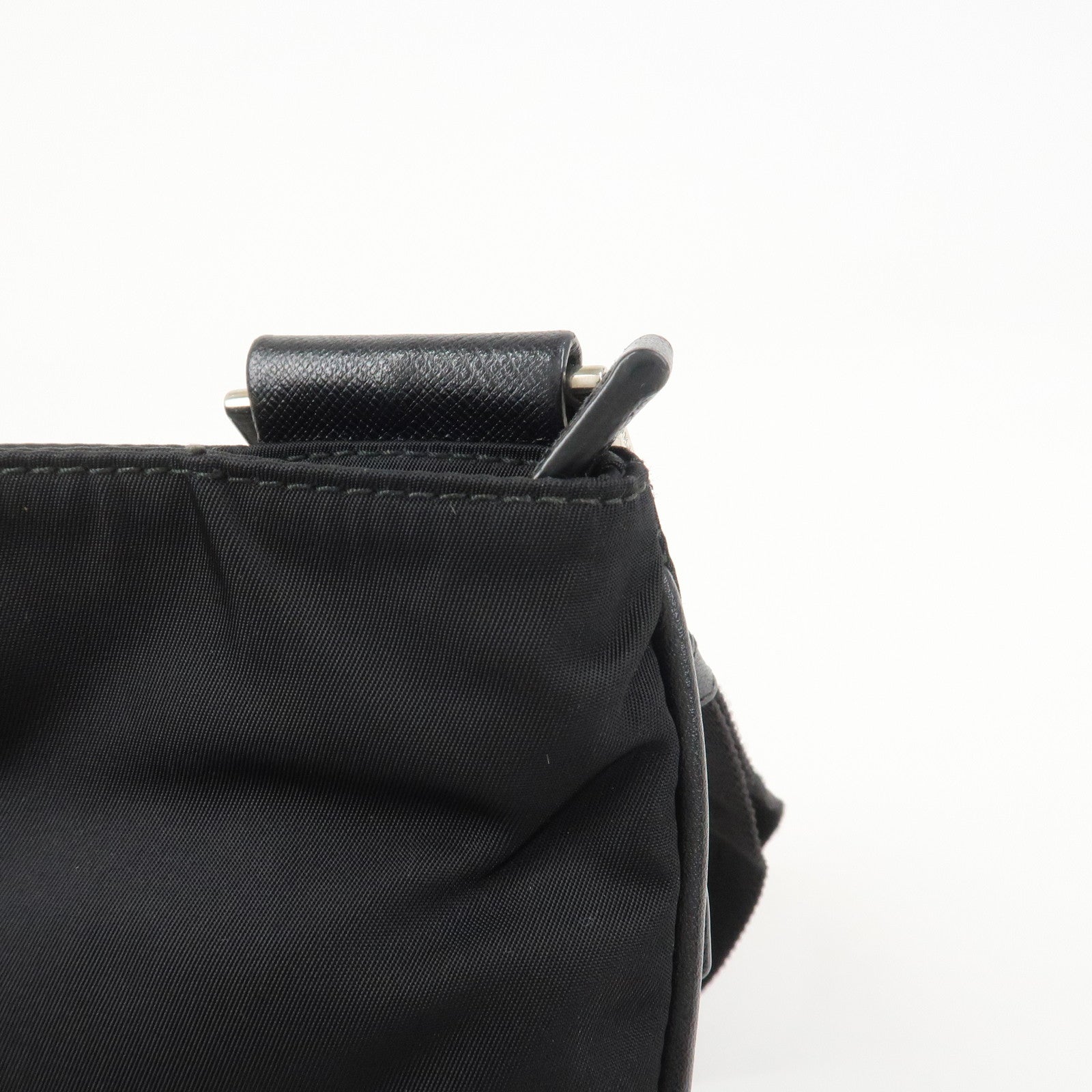 PRADA Triangle Logo Nylon Leather Shoulder Bag Black 1BH978