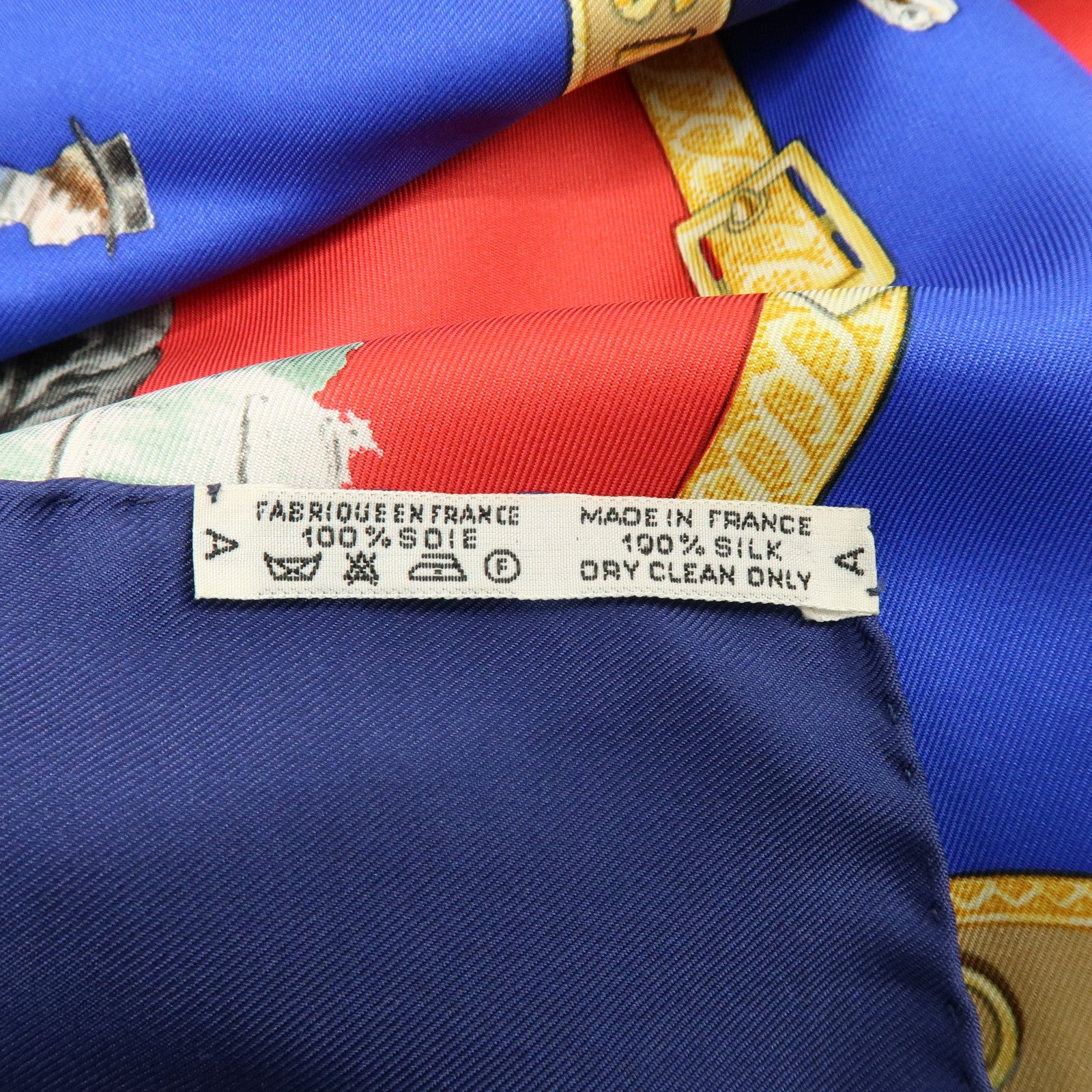 HERMES Carre 90 Silk 100% Scarf Le General LA Hotte Navy Red Blue