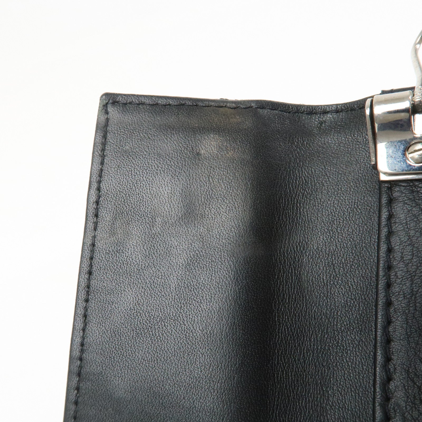 CHANEL Bicolore COCO Mark Lamb Skin 6 Rings Key Case Black