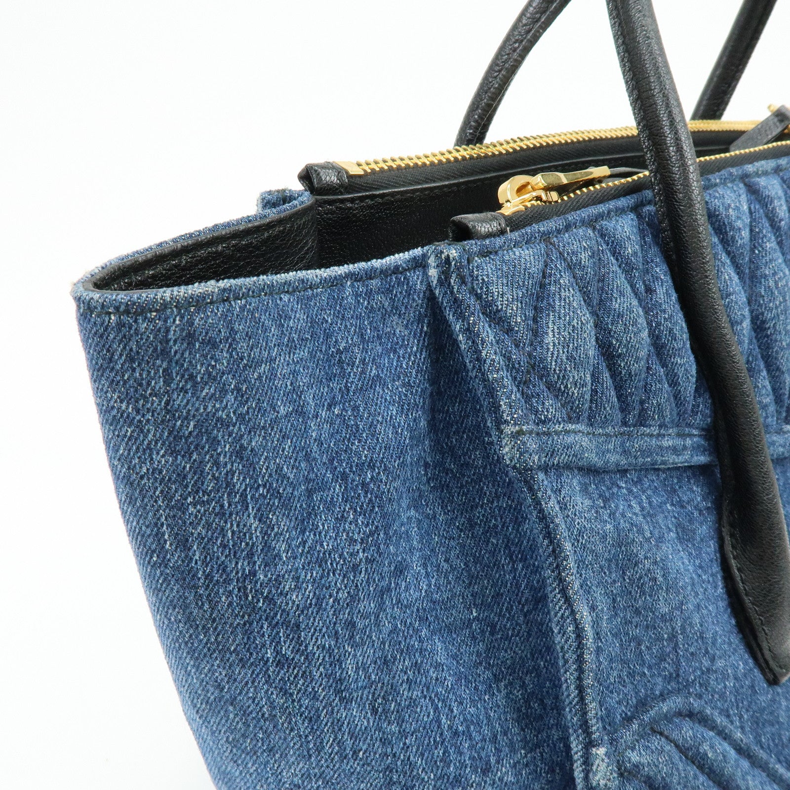 MIU MIU Biker Denim Leather 2Way Bag Hand Bag Shoulder Bag RN1031