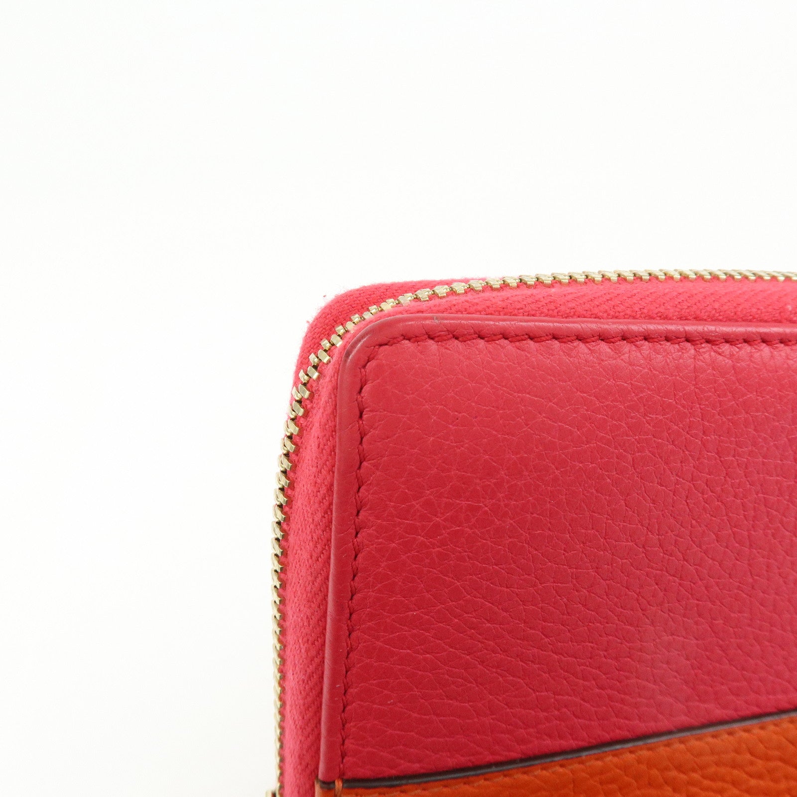 GUCCI Bamboo Leather Round Zippy Long Wallet Pink Orange 307984