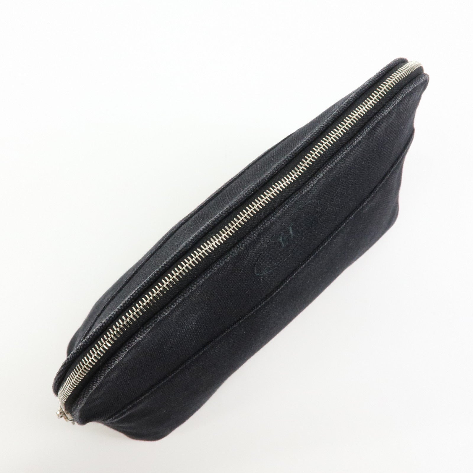 HERMES Bolide MM Cotton Leather Cosmetic Pouch Black Beige