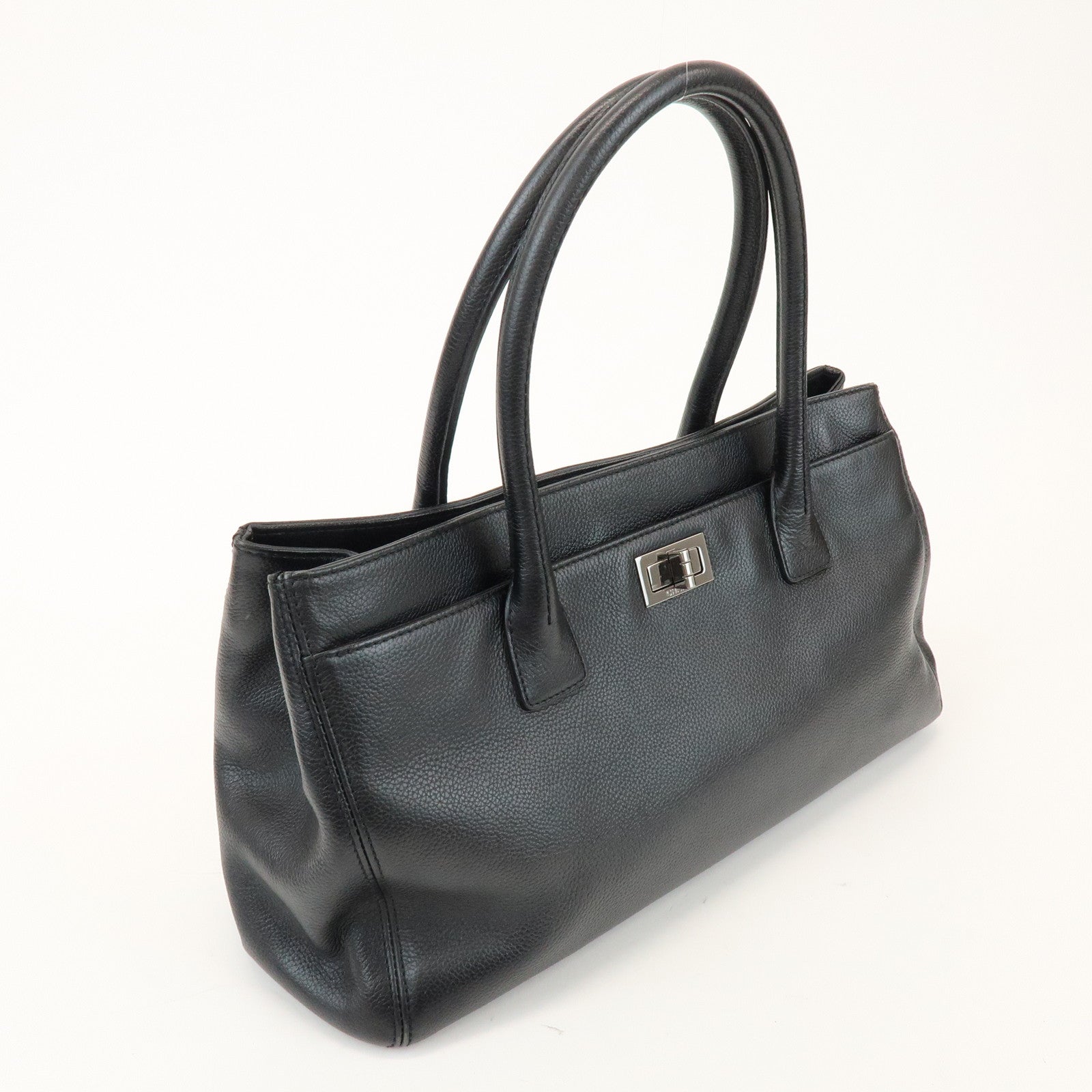 CHANEL 2.55 Calf Leather Executive Tote Bag Hand Bag Black
