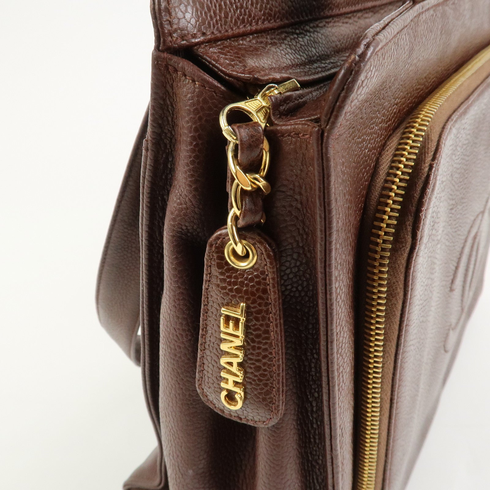 CHANEL COCO Mark Caviarskin Tote Bag Shoulder Bag Brown