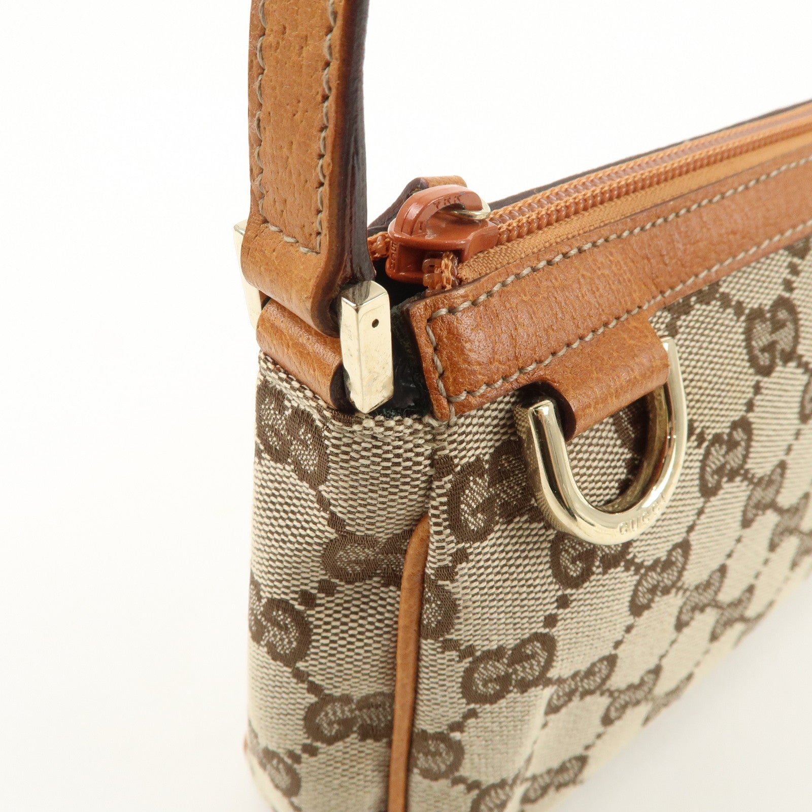 GUCCI Abbey GG Canvas Leather Hand Bag Pouch Beige Brown 145750