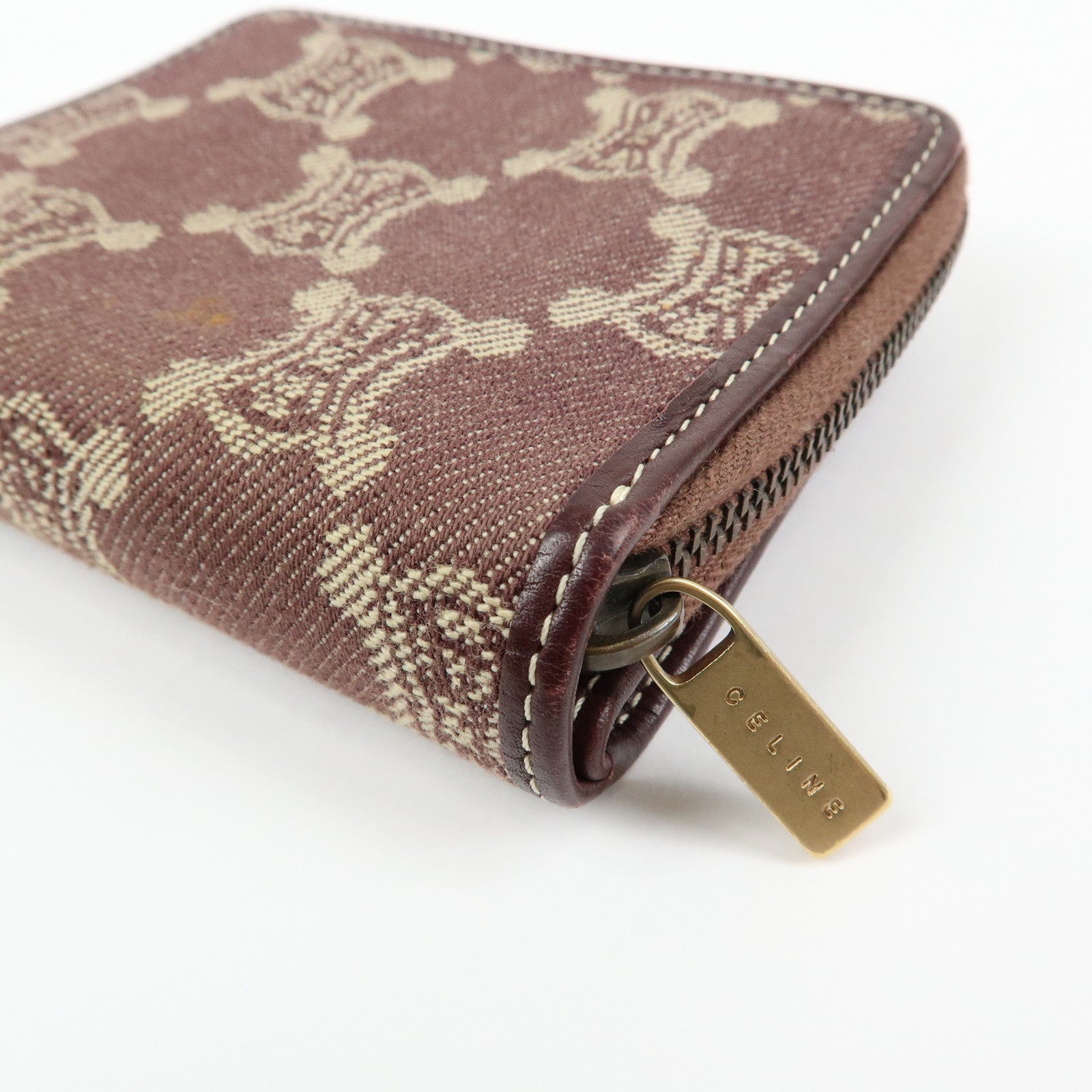 CELINE Macadam Denim Leather Bi-fold Compact Wallet Bordeaux