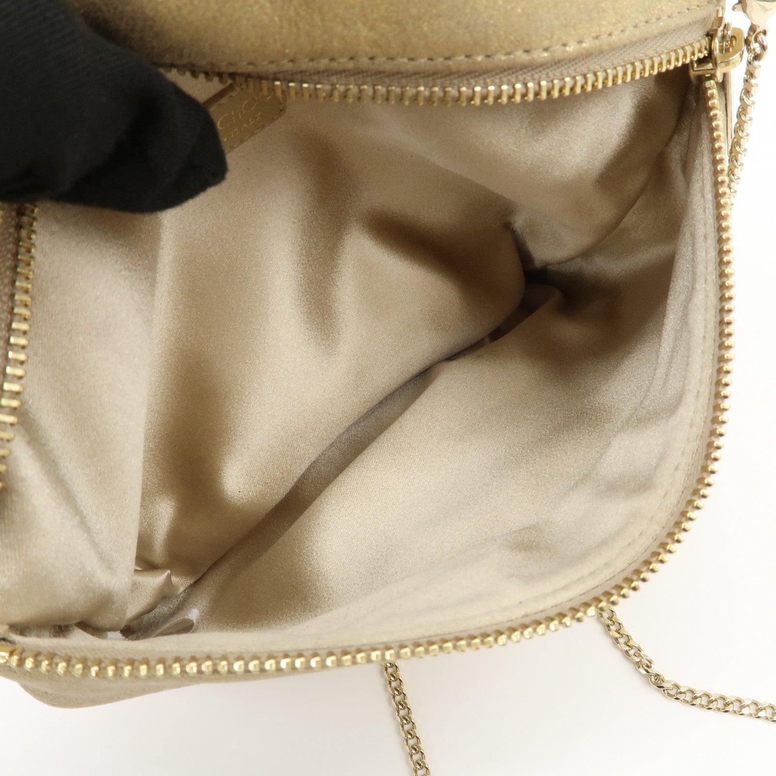 JIMMY CHOO Leather Mini Chain Shoulder Bag Rhine Stone Gold