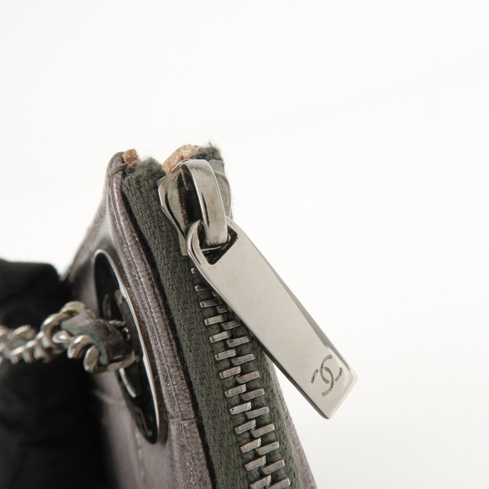 CHANEL Chocolate Bar Leather Clutch Bag Hand Bag Silver