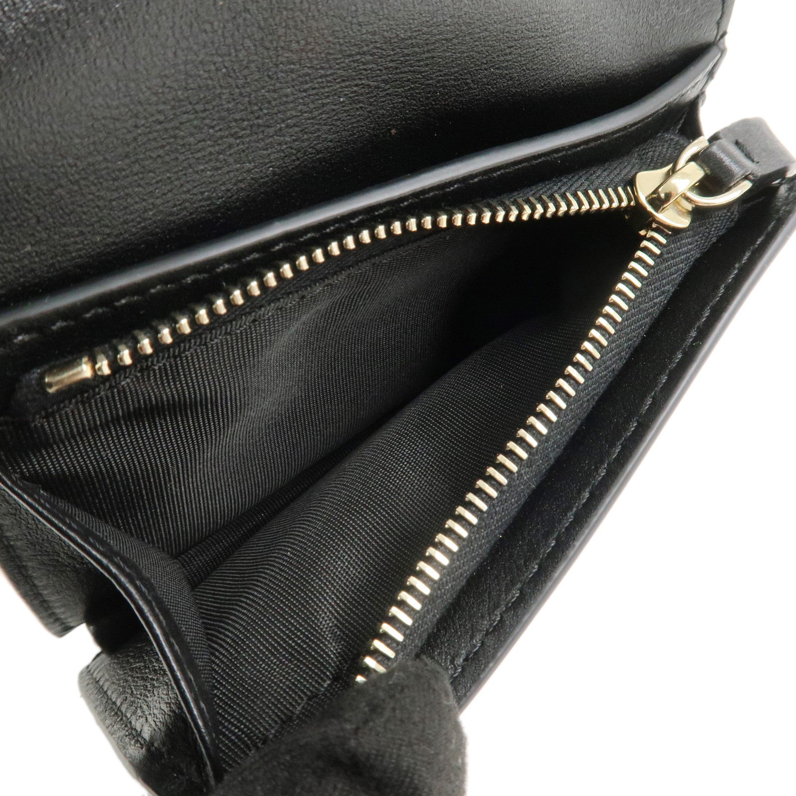 VALENTINO Leather Studs Compact Bi-Fold Wallet Black Gold
