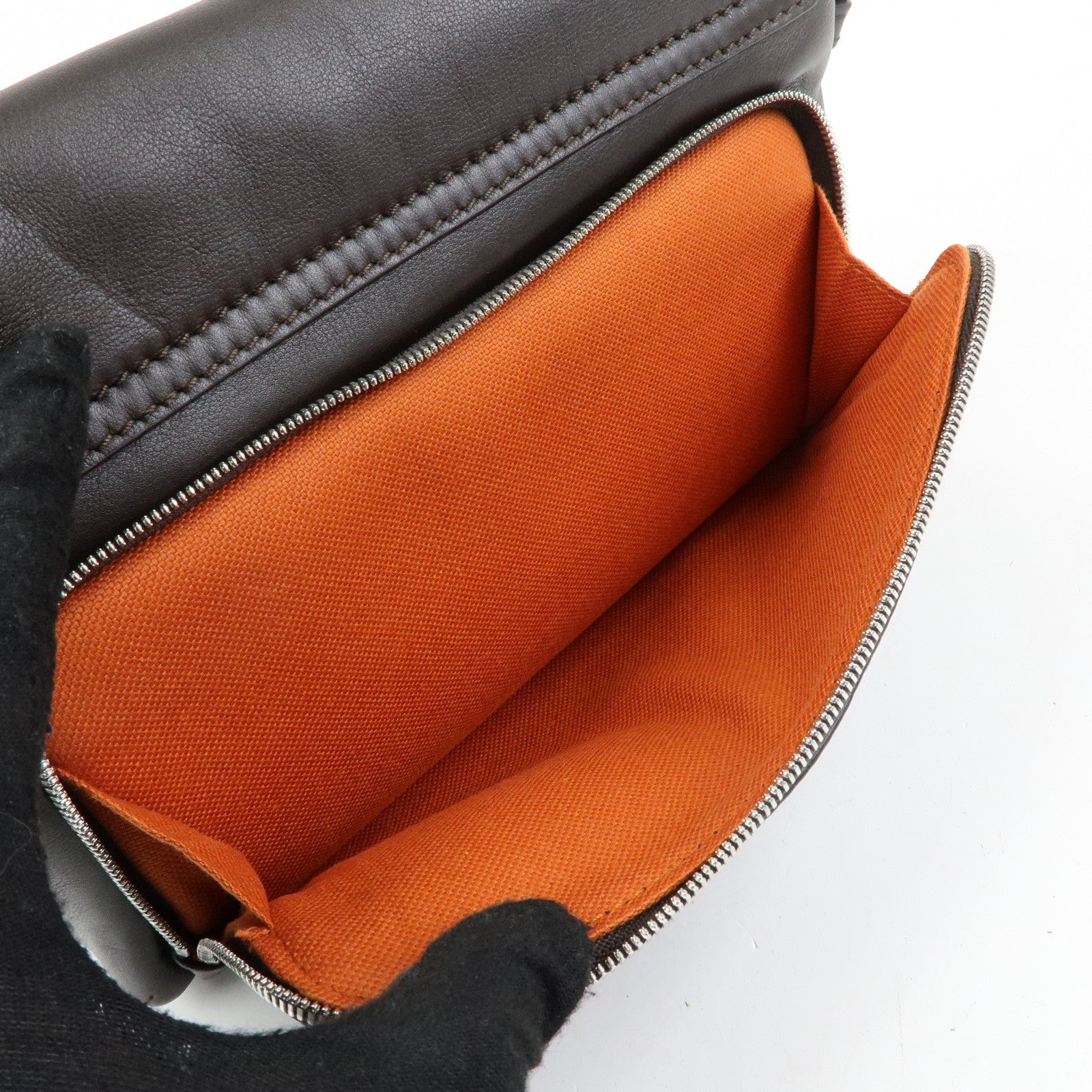 Ferragamo Leather Clutch Bag Second Bag Wrist Strap Brown