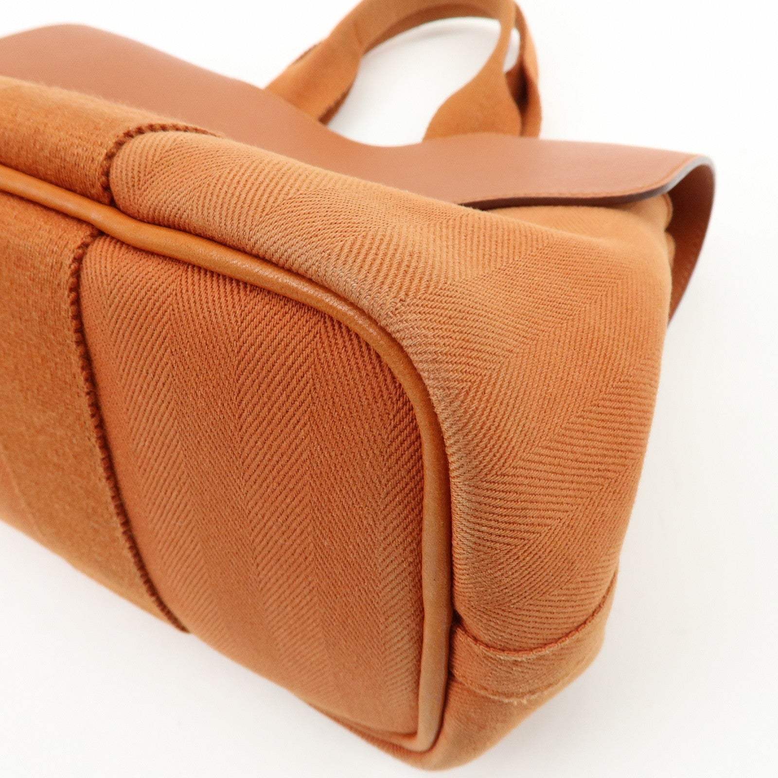 HERMES Valparaiso PM Toile Chevron Leather Tote Bag Hand Bag Brown