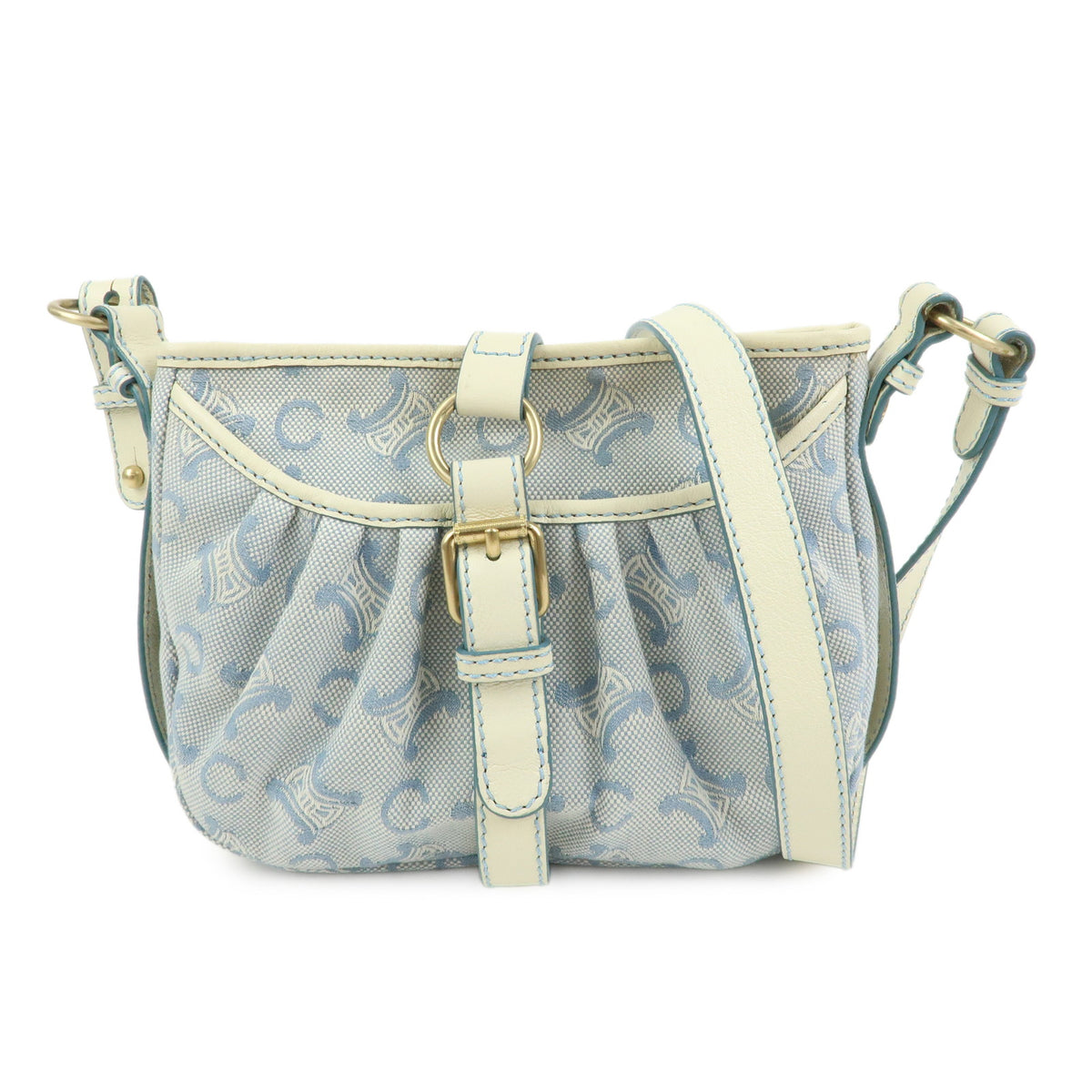 CELINE Macadam Canvas Leather Shoulder Bag Crossbody Bag Light Blue
