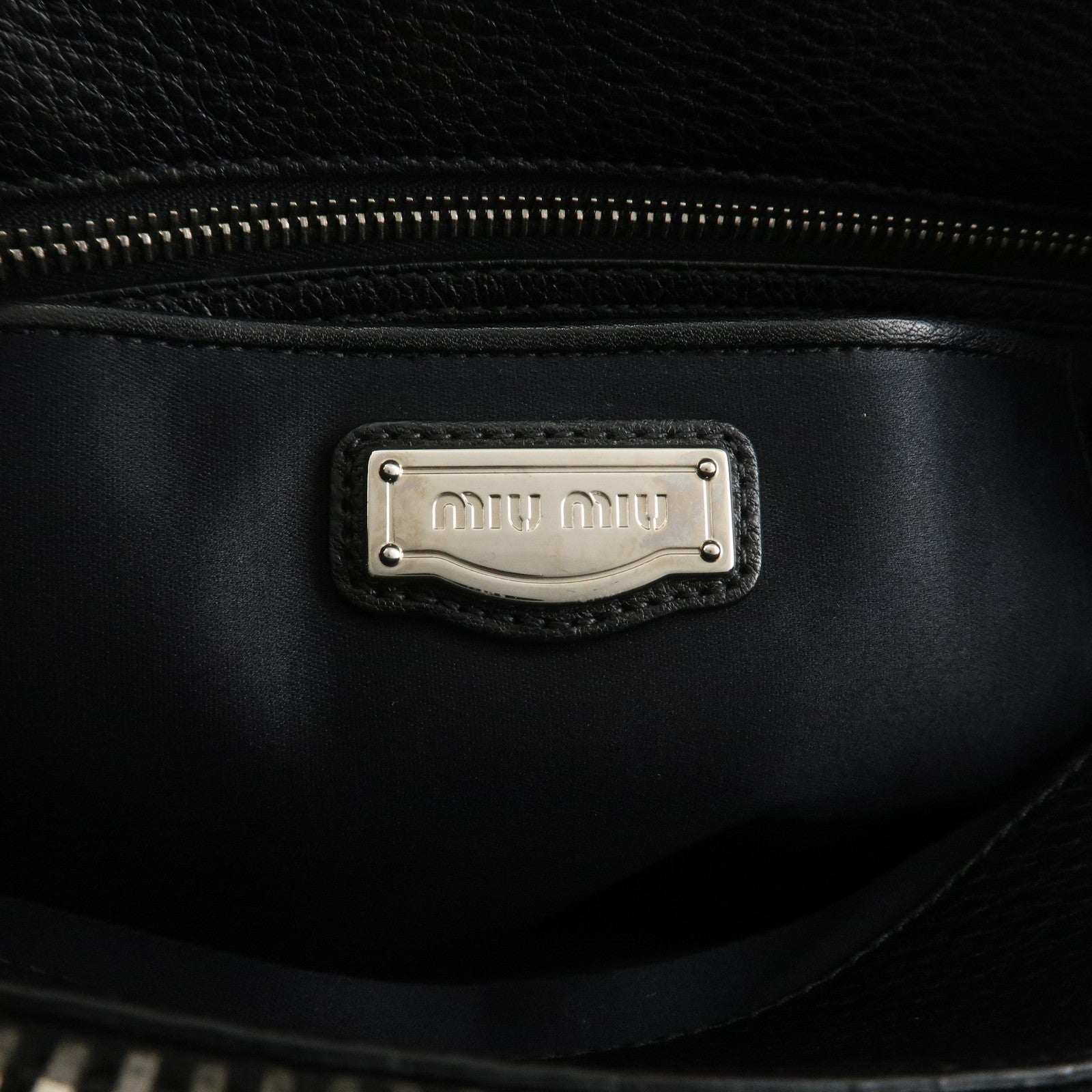 MIU MIU Logo Leather 2Way Shoulder Bag Hand Bag Black RR2014