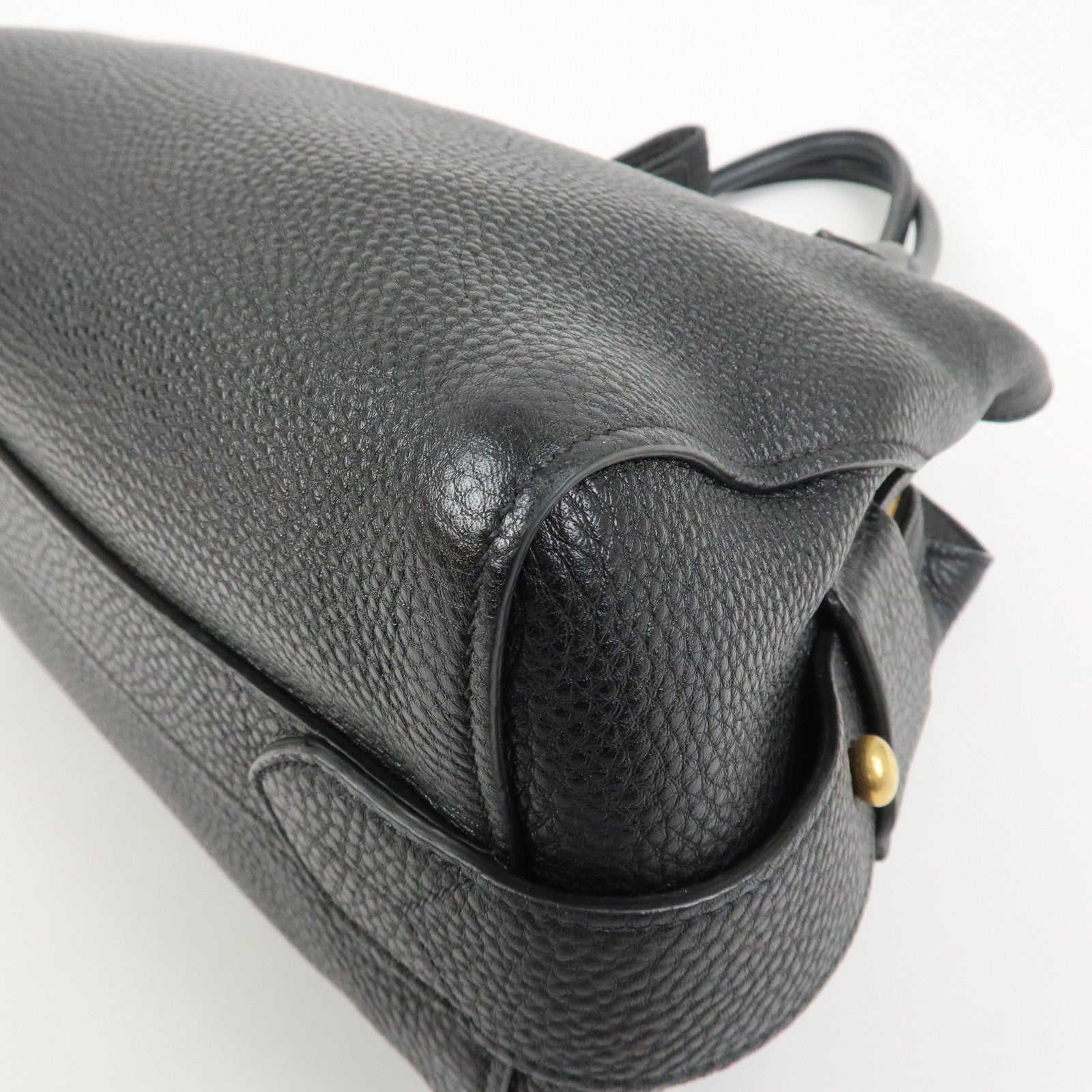 PRADA Triangle Logo Leather 2 Way Bag Hand Bag Black 1BA127