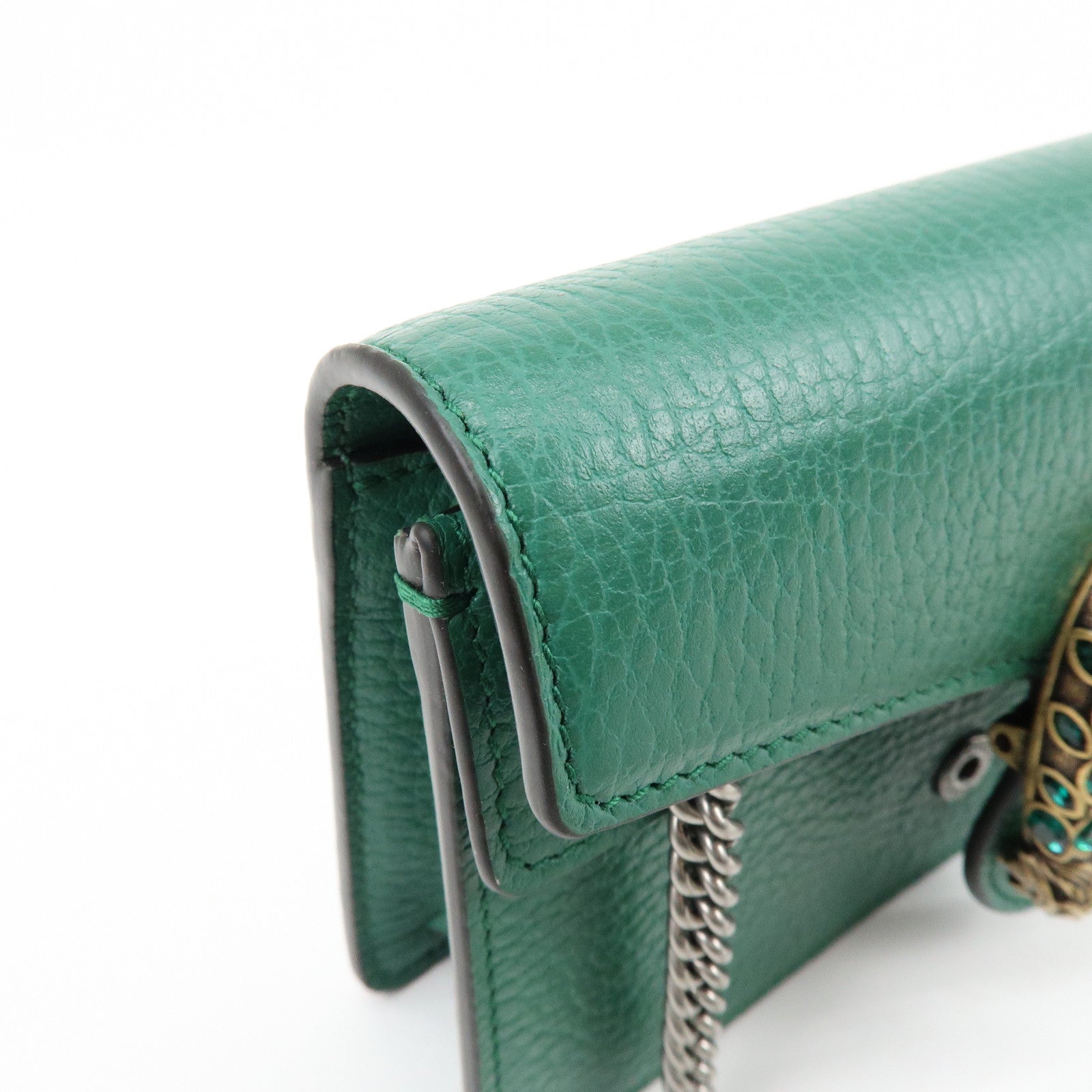 GUCCI Dionysus Super Mini Leather Chain Shoulder Bag Green 476432