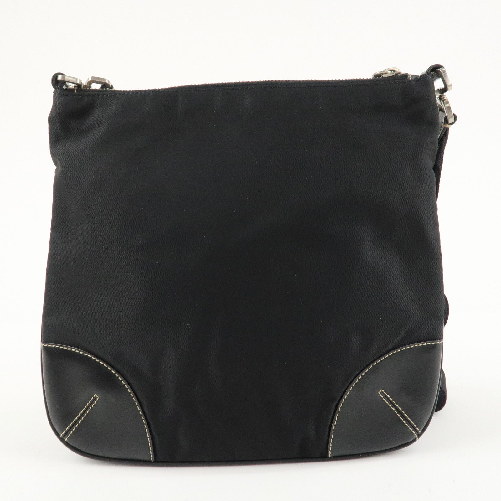 PRADA Triangle Logo Leather Nylon Shoulder Bag Crossbody Bag Black Used