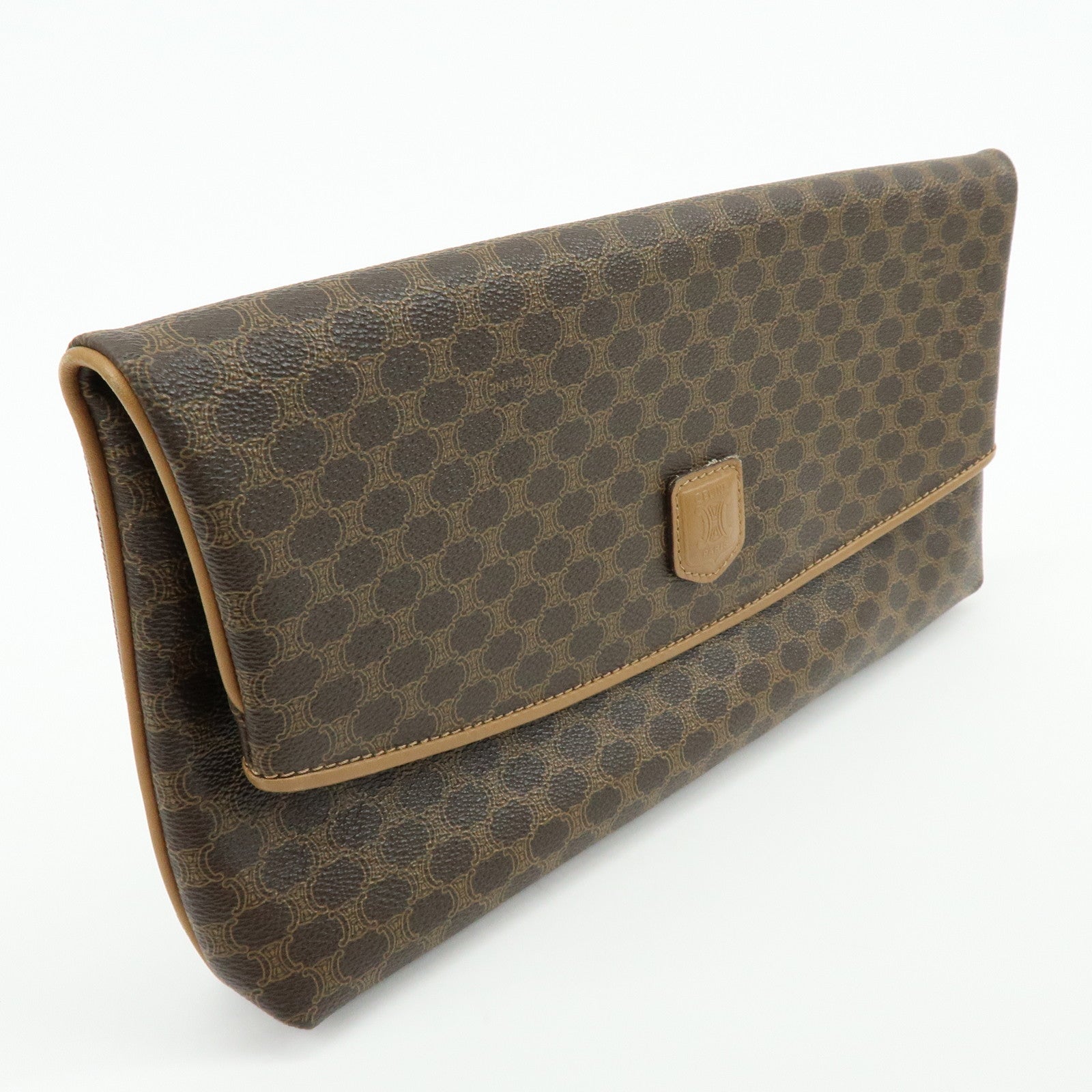 CELINE Macadam PVC Leather Clutch Bag Pouch Brown