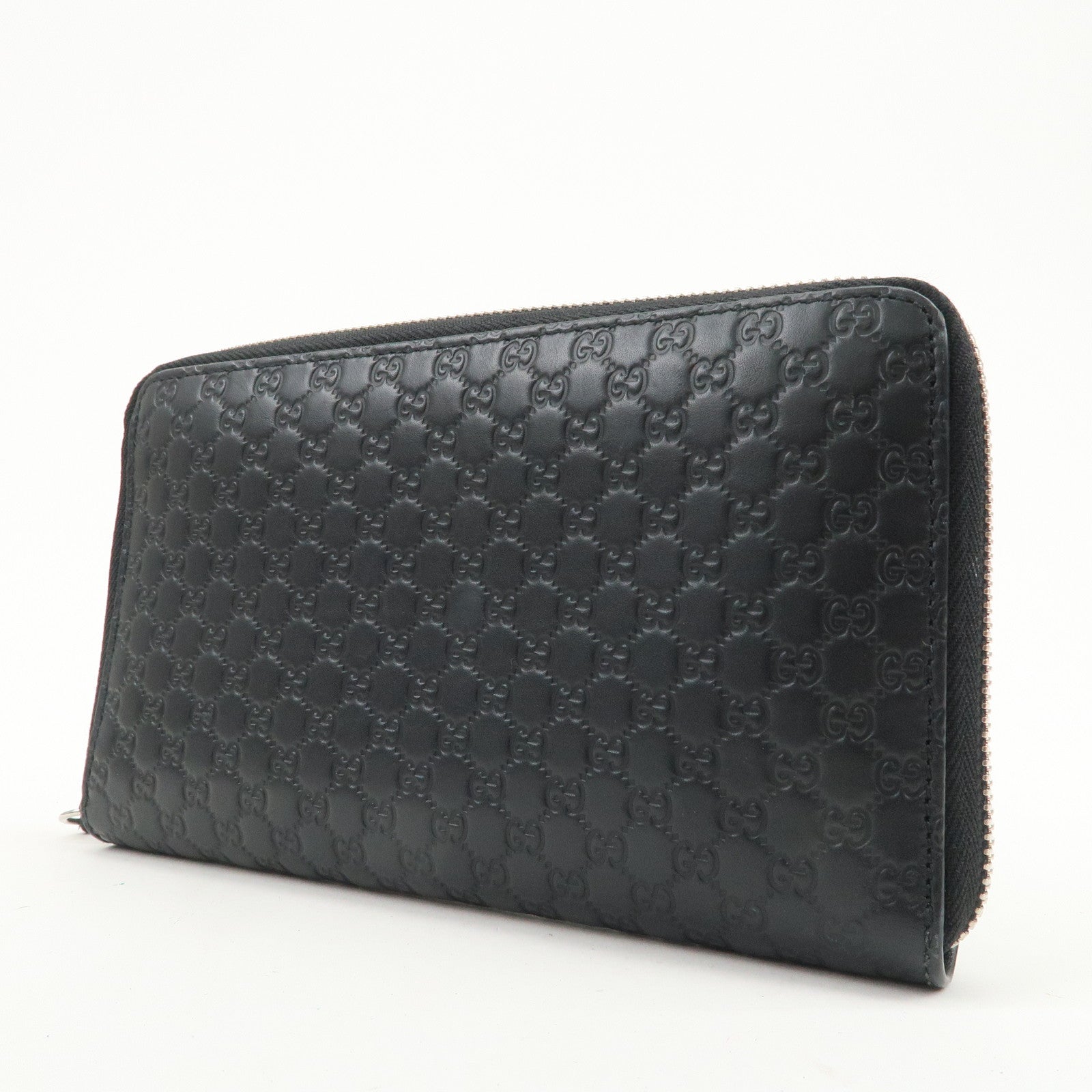 GUCCI Logo Micro Guccissima Zippy Leather Long Wallet Black 391465