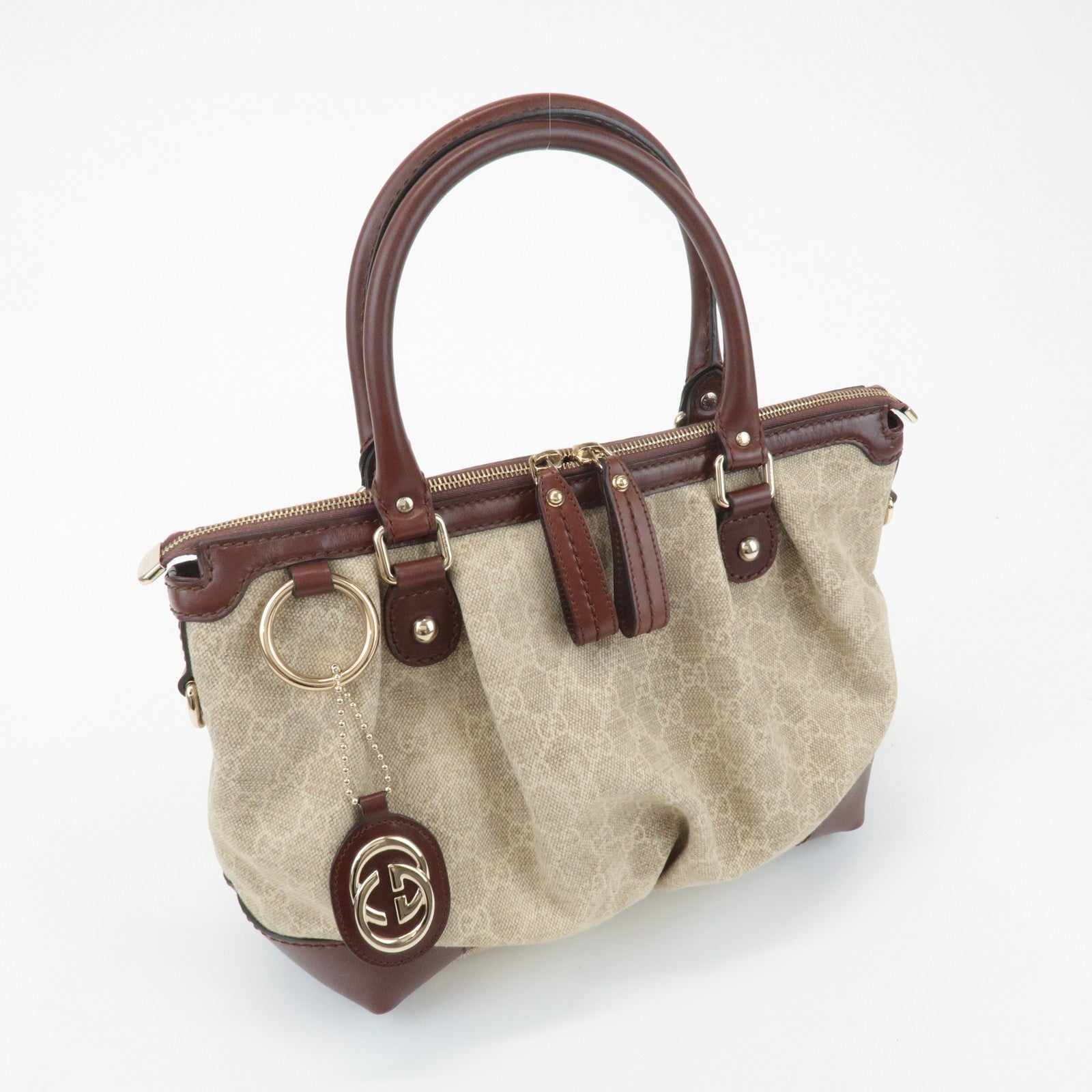 GUCCI Sukey GG Canvas Leather 2Way Bag Hand Bag Beige Brown 247902 Used