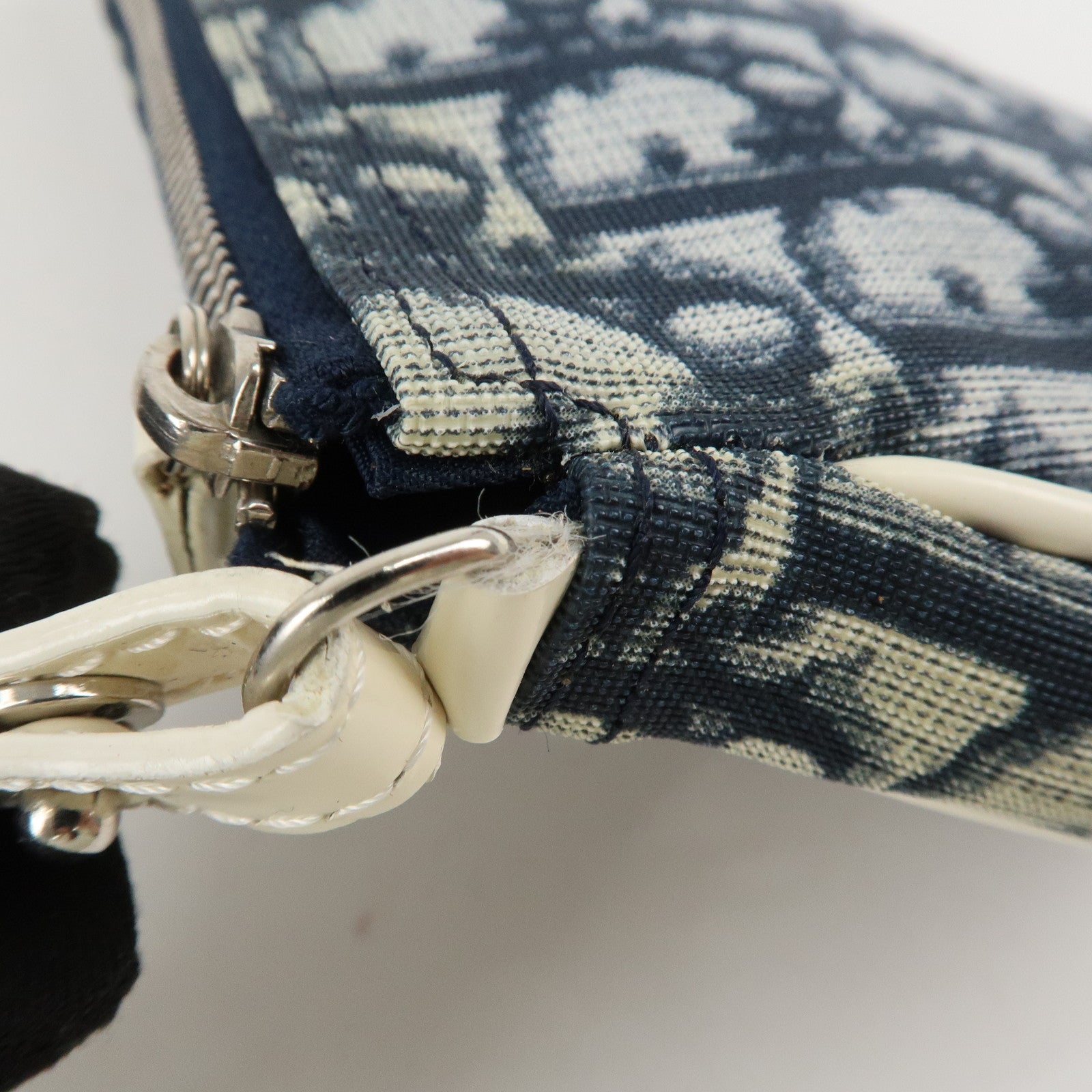 Christian Dior Trotter Jacquard Leather Saddle Bag Mini Navy White Used