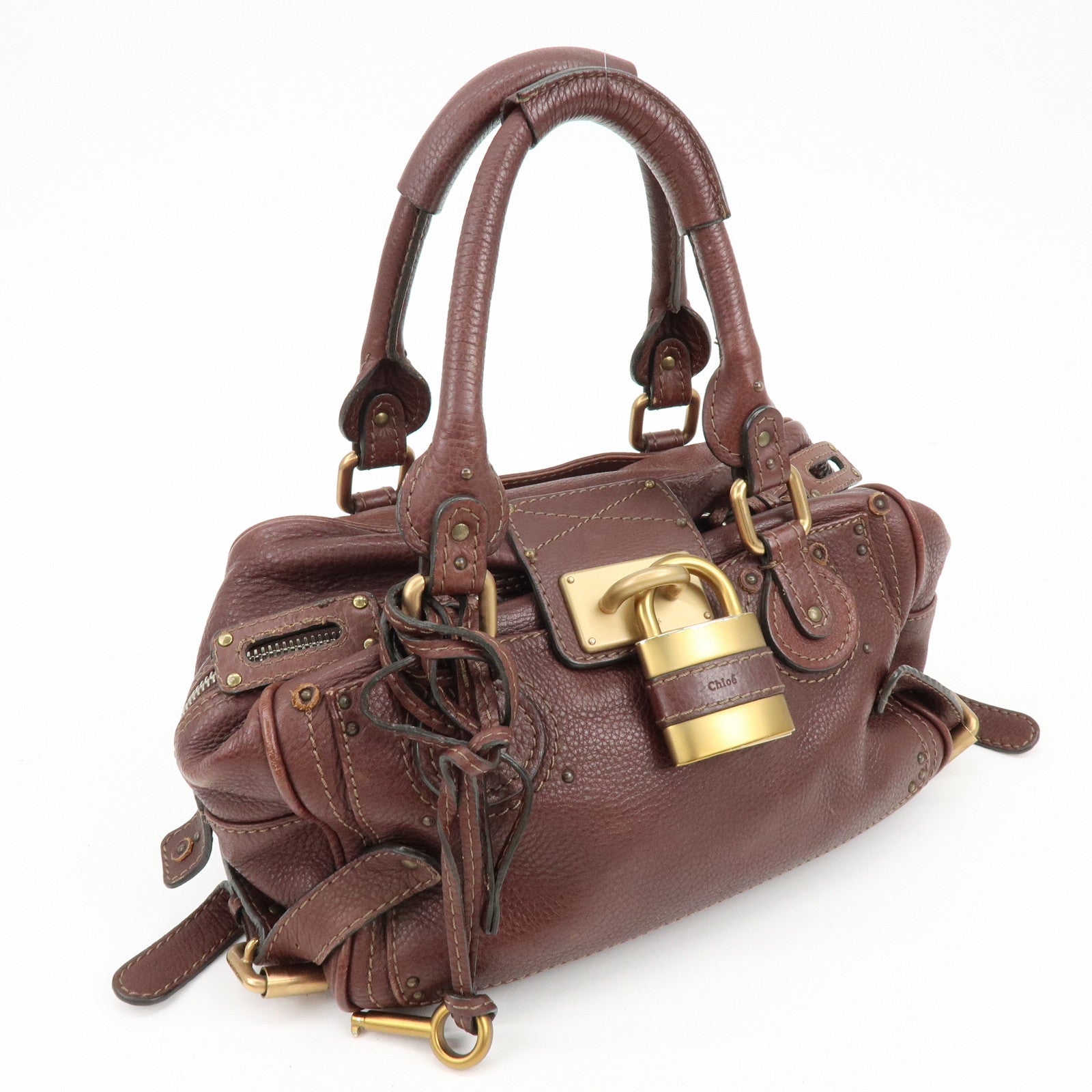 Chloe Paddington Leather Hand Bag Boston Bag Medium Brown
