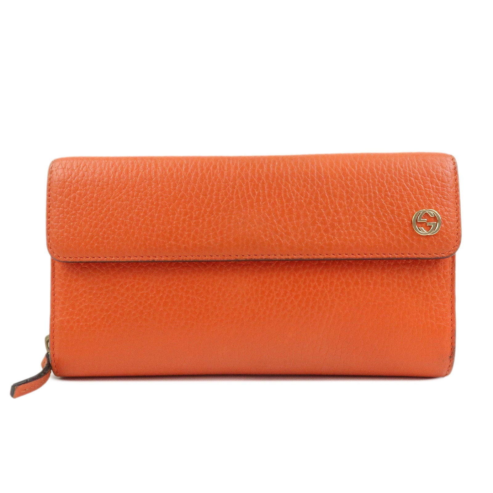 GUCCI Interlocking G Leather Flap Round Zippy Long Wallet 449397