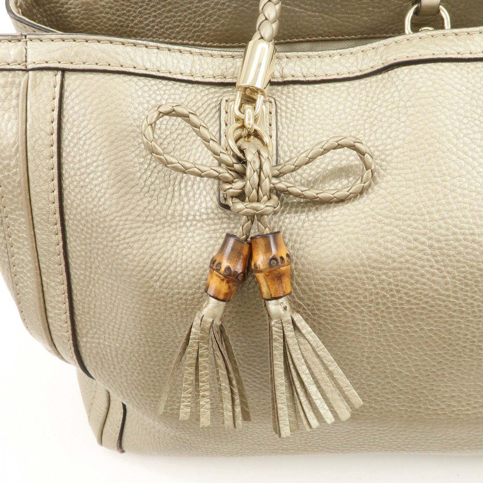 GUCCI Bamboo Leather Tote Bag Shoulder Bag Champagne Gold 269945