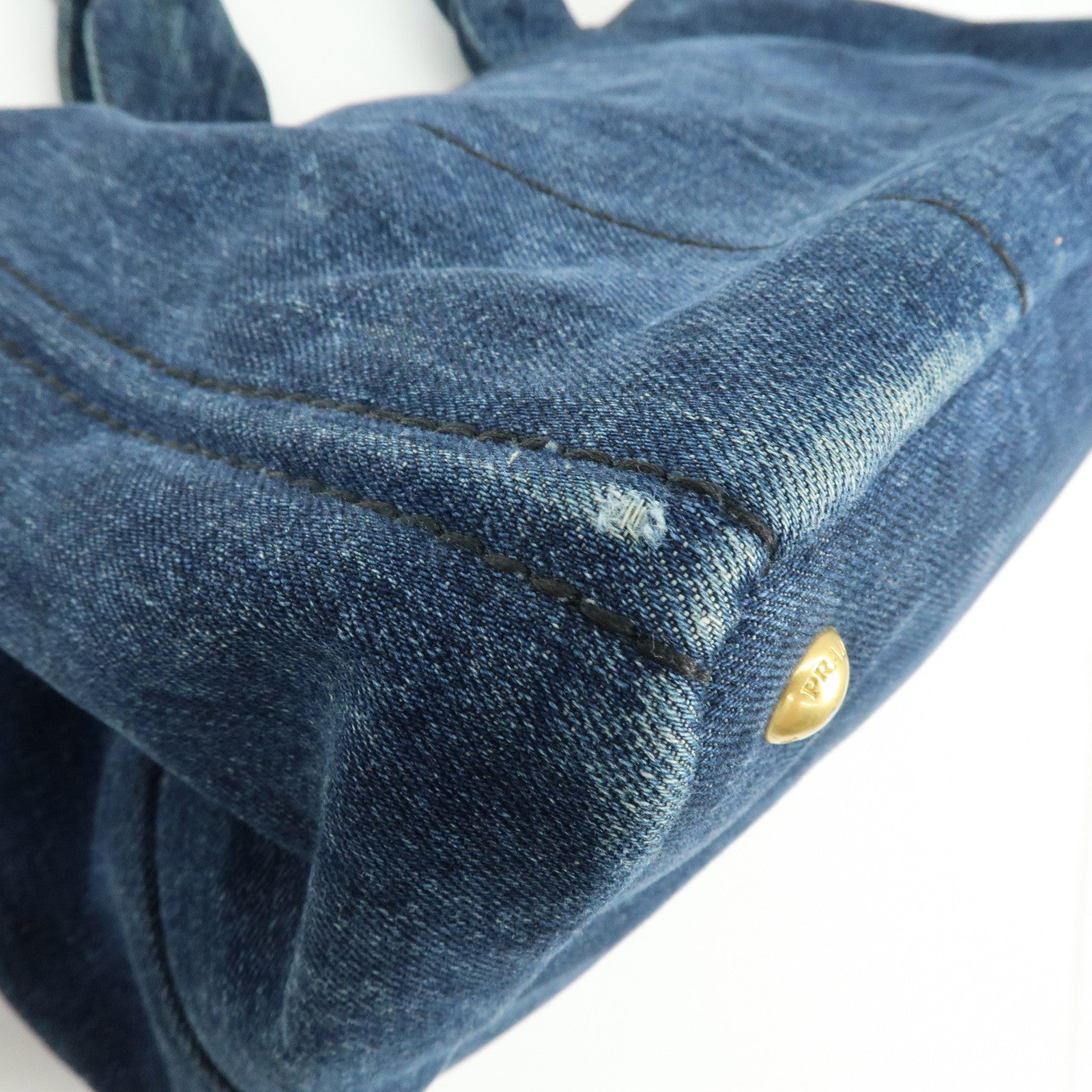 PRADA Triangle Logo Canapa Denim Tote Bag Hand Bag Denim Blue