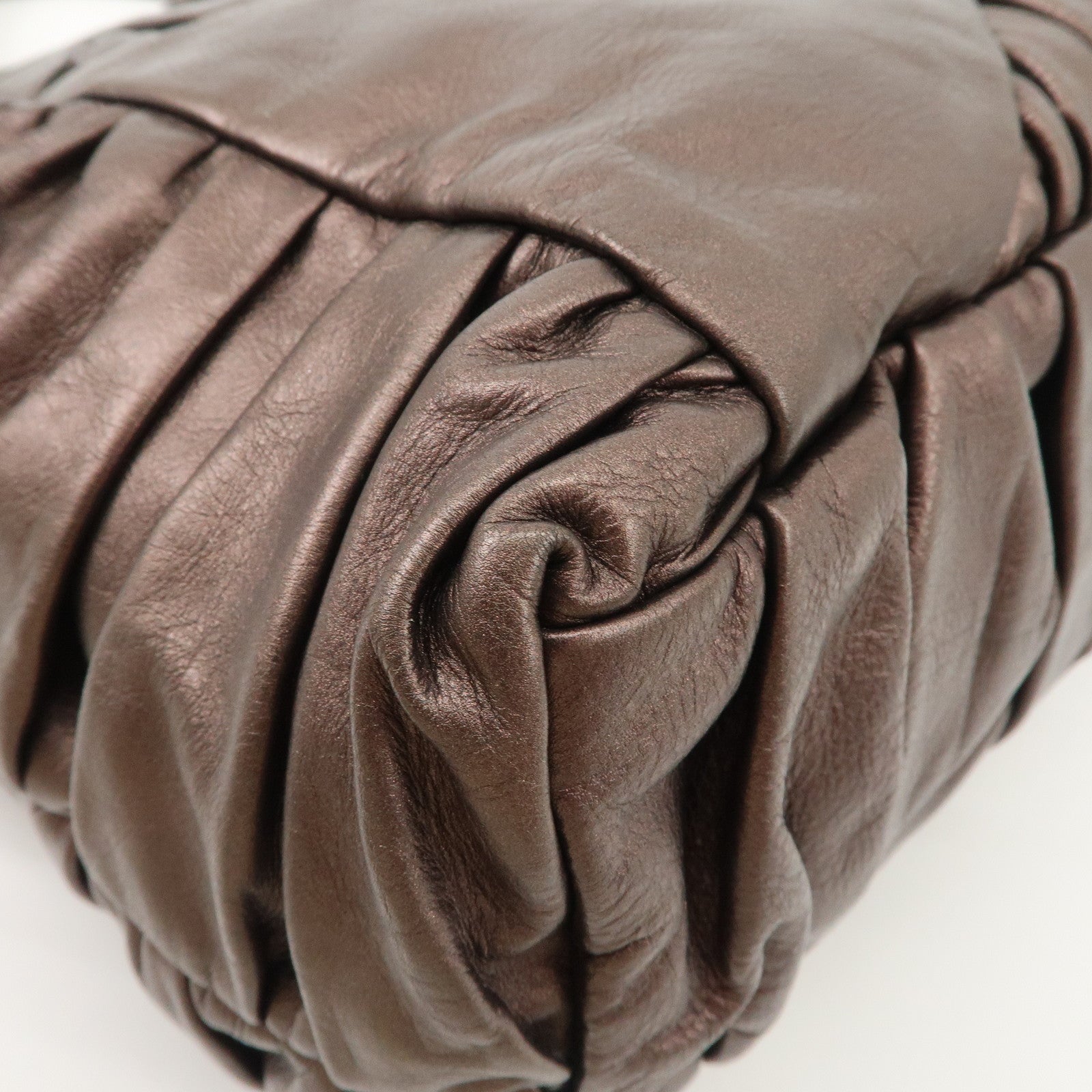 Prada Gathered Leather Tote Bag Hand Bag Bronze Silver HDW BN1719 Used