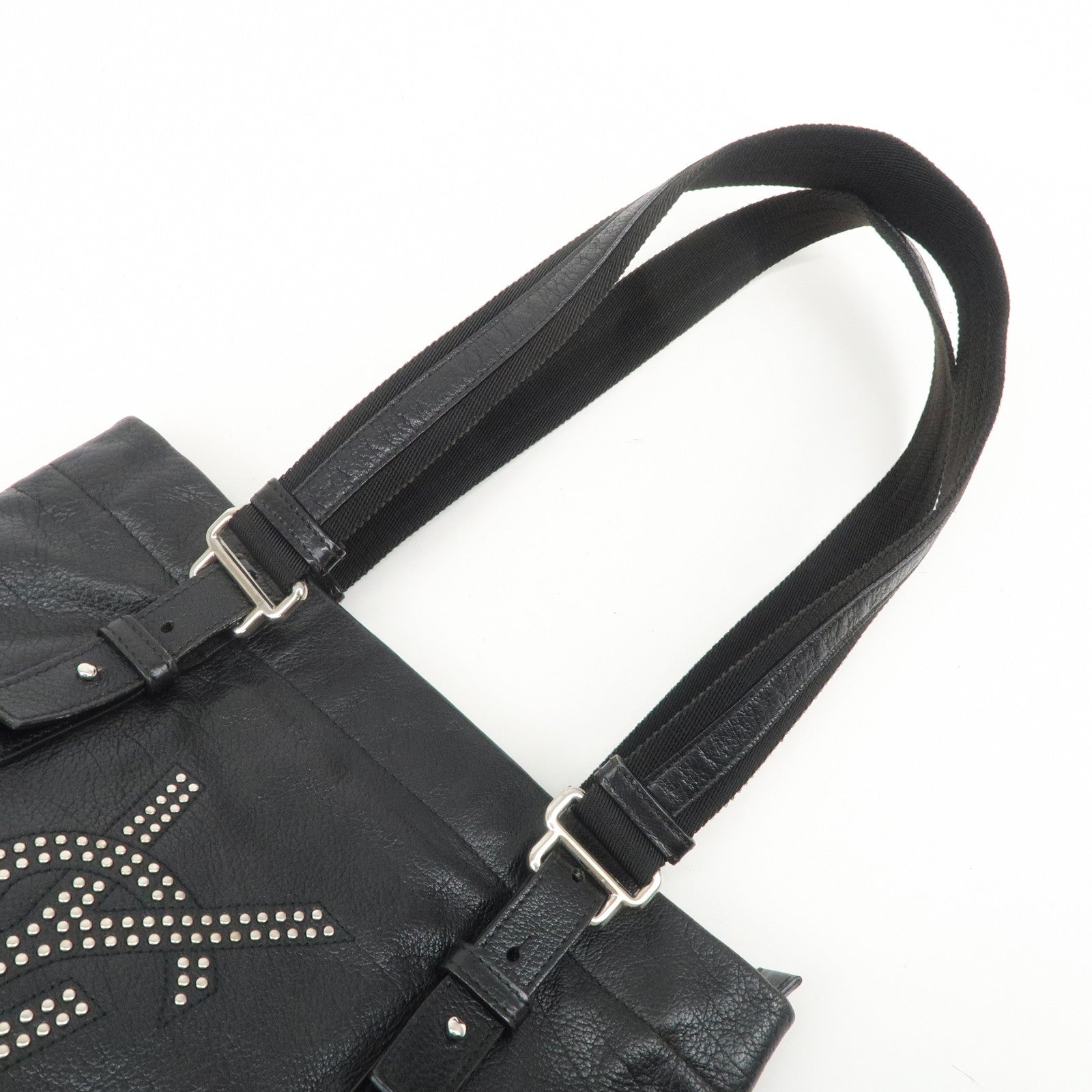 SAINT LAURENT PARIS Leather Canvas Tote Bag Hand Bag Shoulder Bag