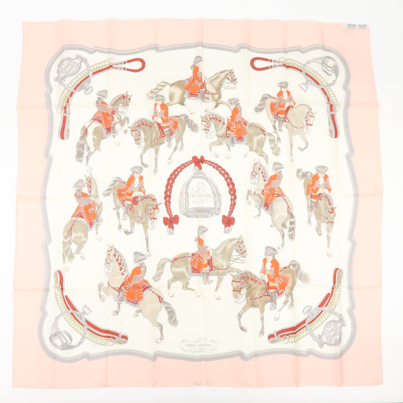 HERMES Carre 90 Silk 100% Scarf REPRISE Pink White
