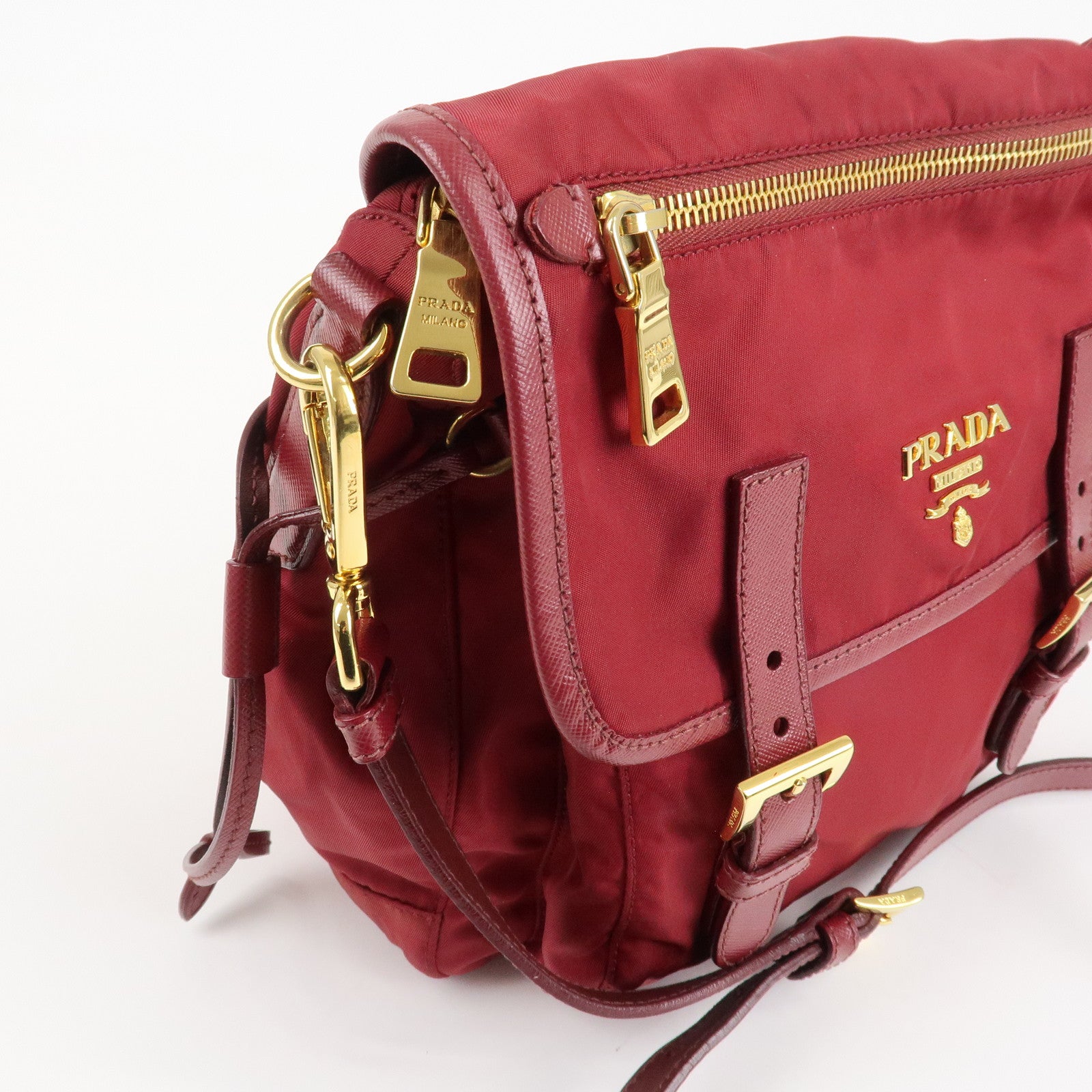PRADA Logo Nylon Leather Shoulder Bag Crossbody Bag Bordeaux BT0692 Used