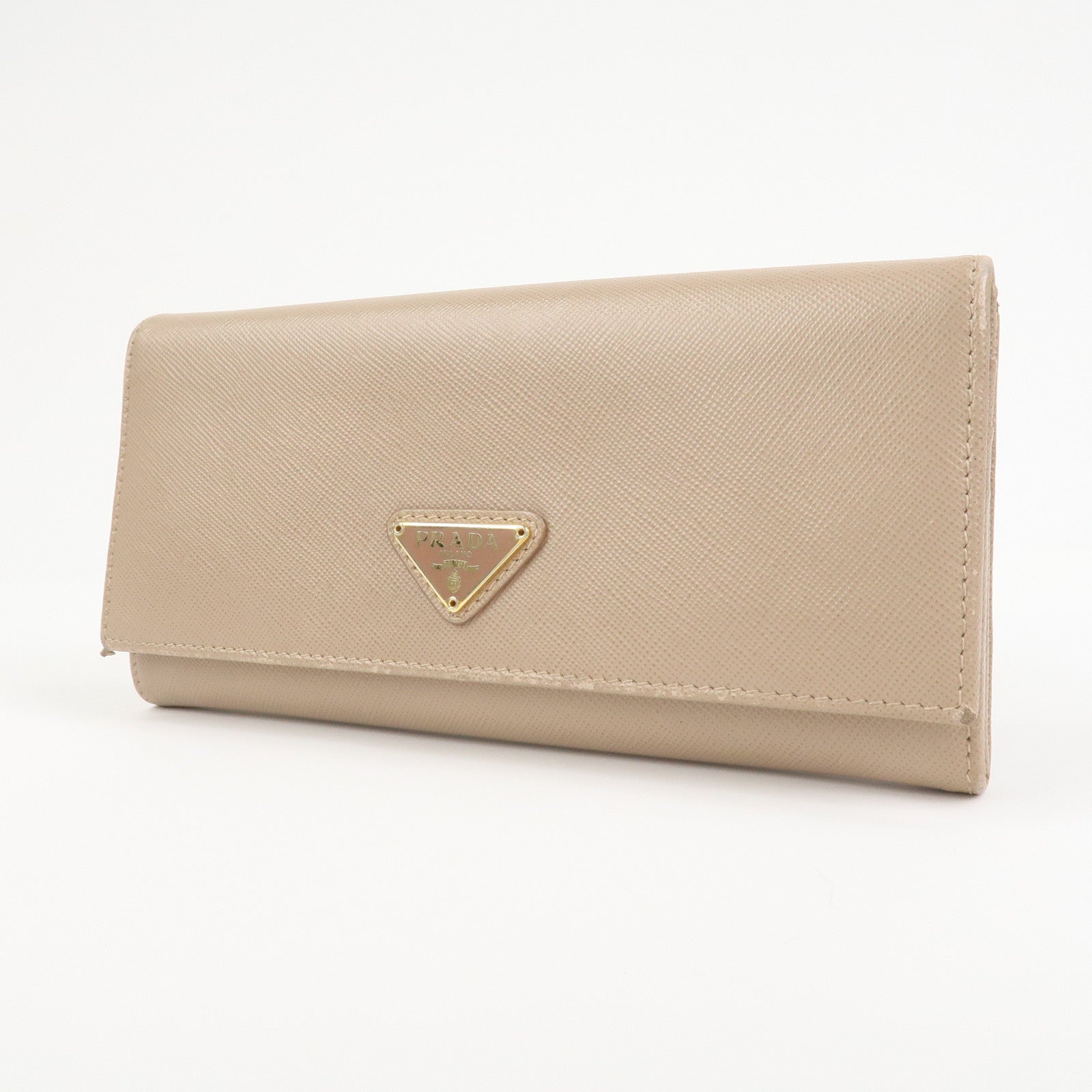 PRADA Triangle Logo Saffiano Leather Long Wallet Pink Beige 1MH132
