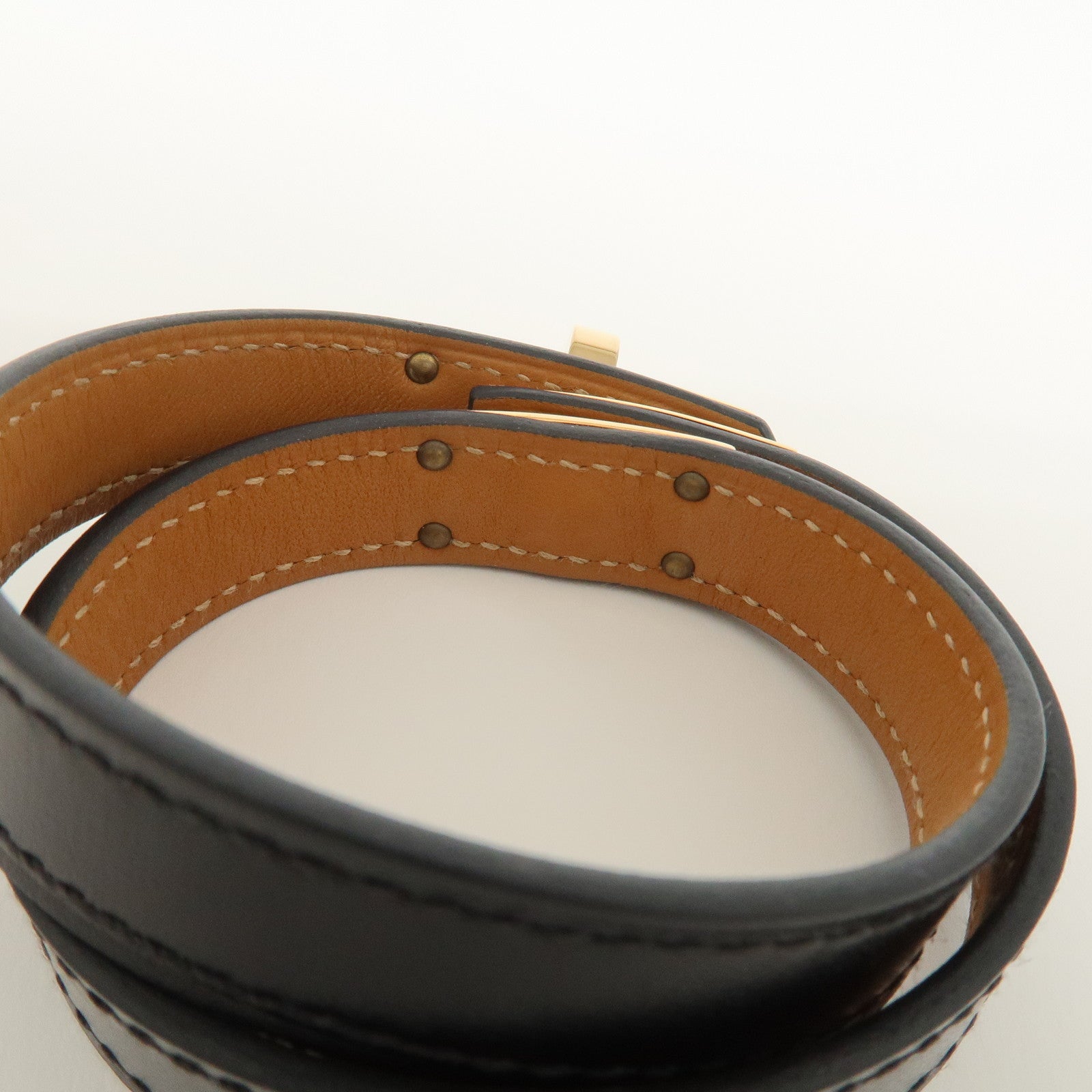 HERMES Kelly Double Tour Bracelet Bangle U Stamped Black Gold