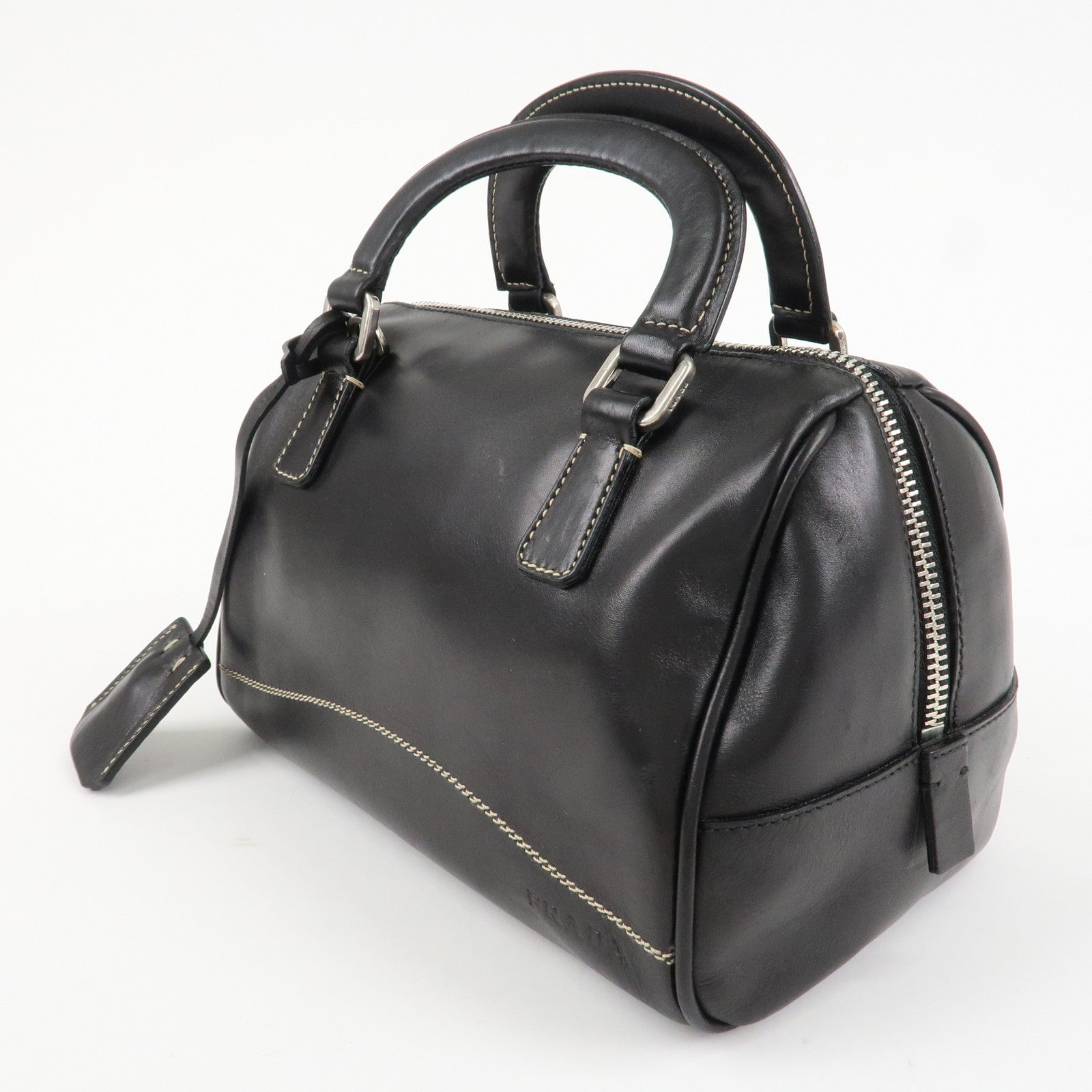 PRADA Leather Mini Boston Bag Hand Bag Black Used