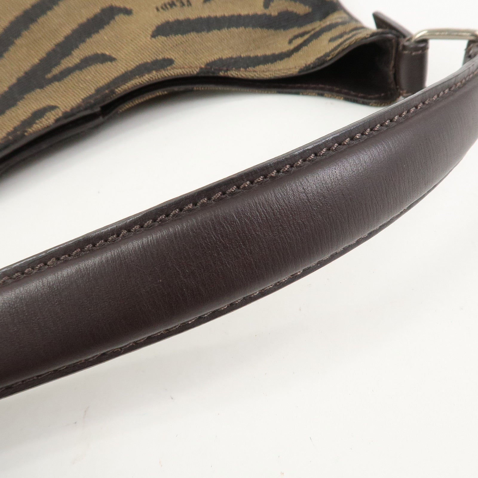 FENDI Canvas Leather Shoulder Bag Hand Bag Zebra Motif 8BR279