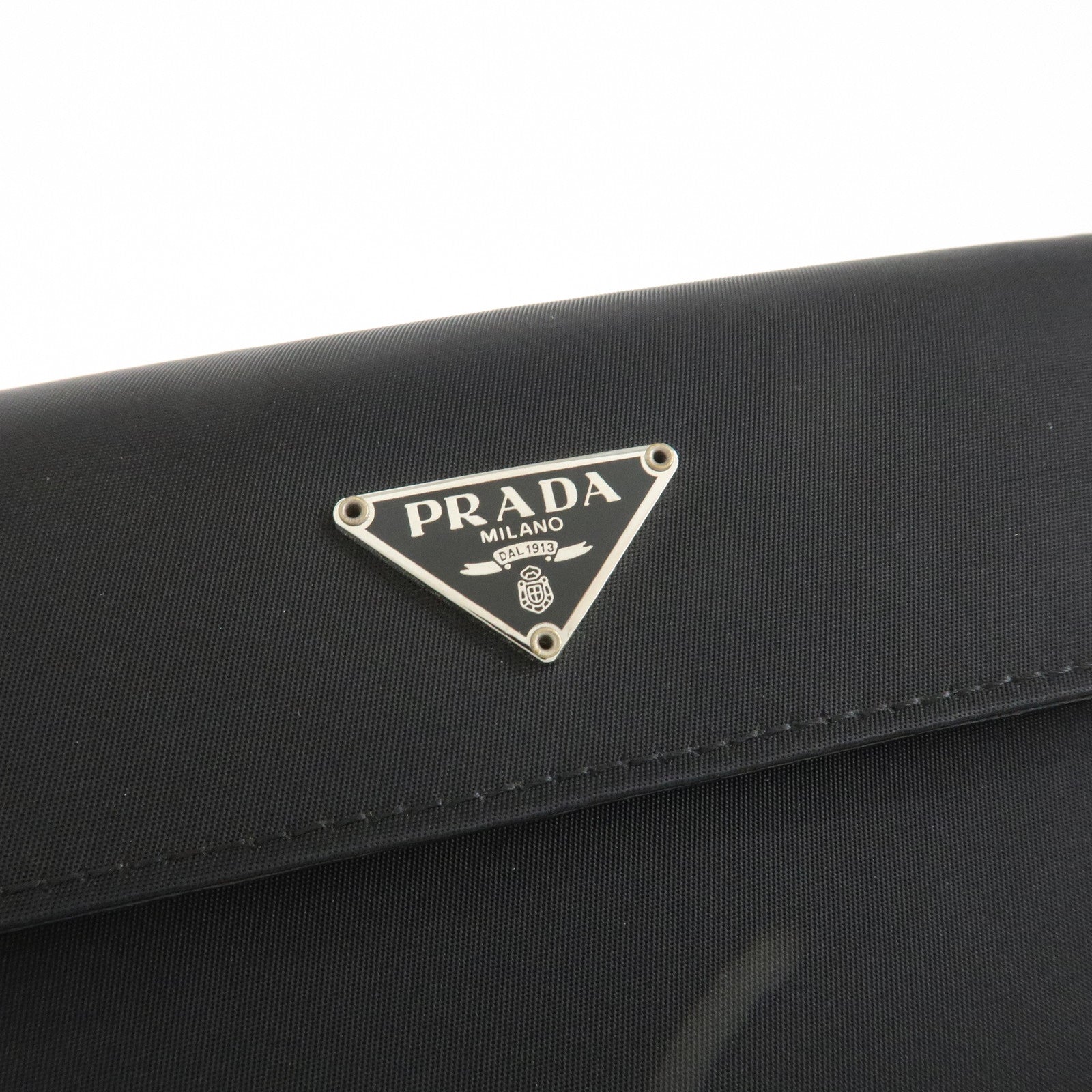 PRADA Triangle Logo Nylon Saffiano Leather Compact Wallet Black