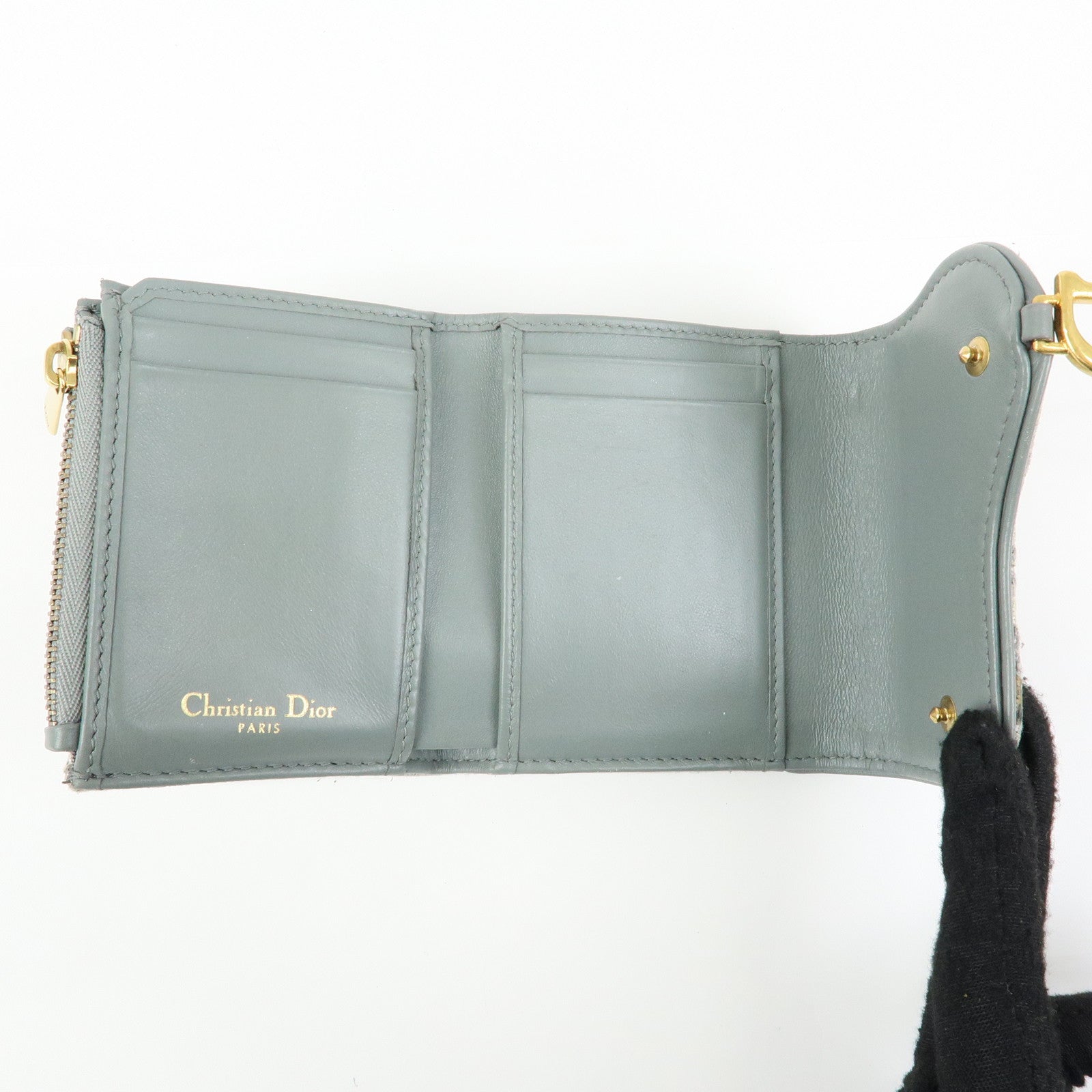 Christian Dior Trotter Jacquard Canvas Bi-fold Compact Wallet Gray