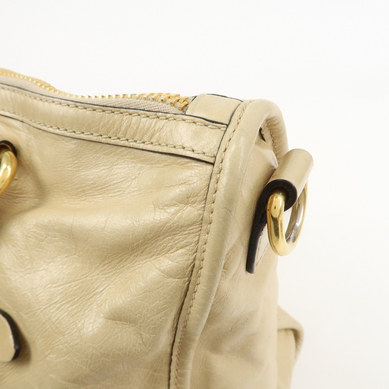 MIU MIU Logo Leather 2Way Bag Hand Bag Shoulder Bag Beige
