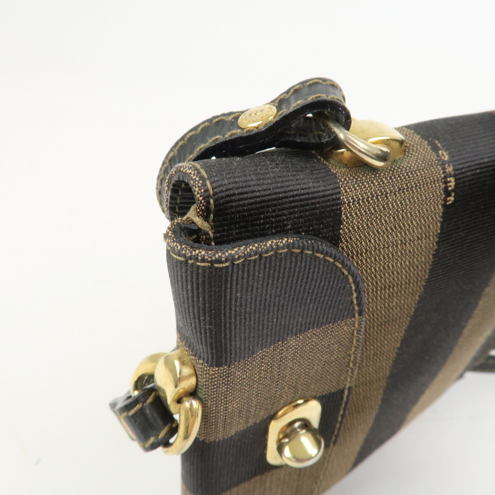 FENDI Pequin Logo Canvas Leather Shoulder Bag Crossbody Bag 15171