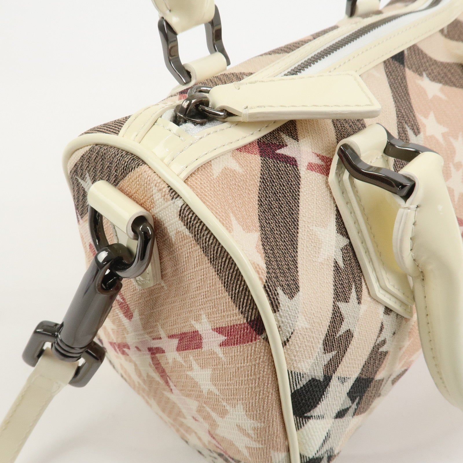 Burberry PVC Canvas Patent Leather 2Way Bag Hand Bag Beige Ivory