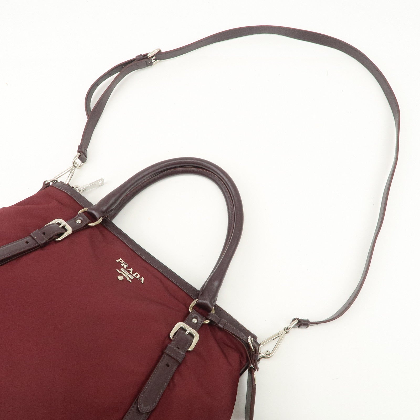 Prada Logo Tessuto Nylon Hand Bag Shoulder Bag Burgundy Red BR5116 Used