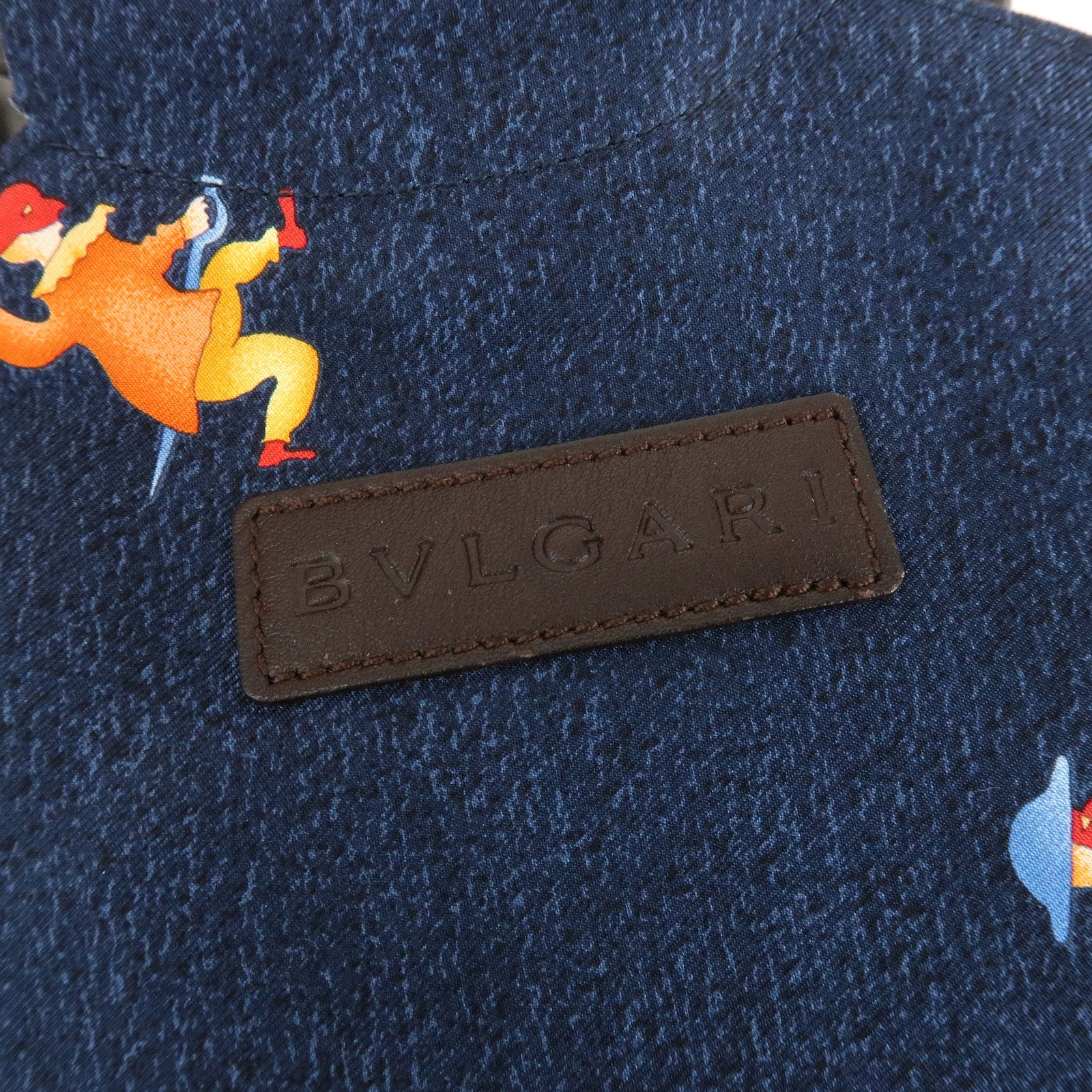BVLGARI Logo Canvas Leather Hand Bag Navy
